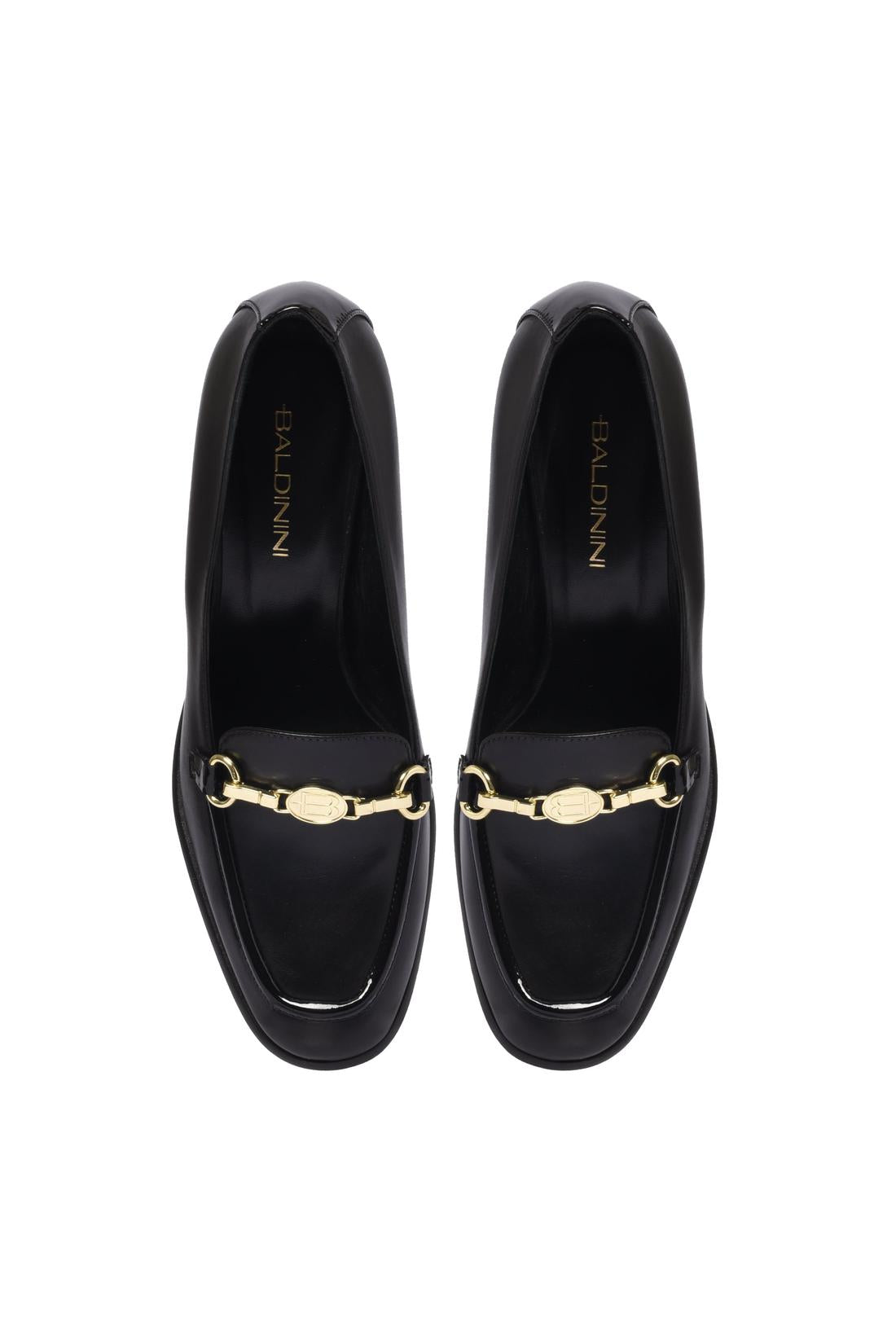 Black leather heeled loafers