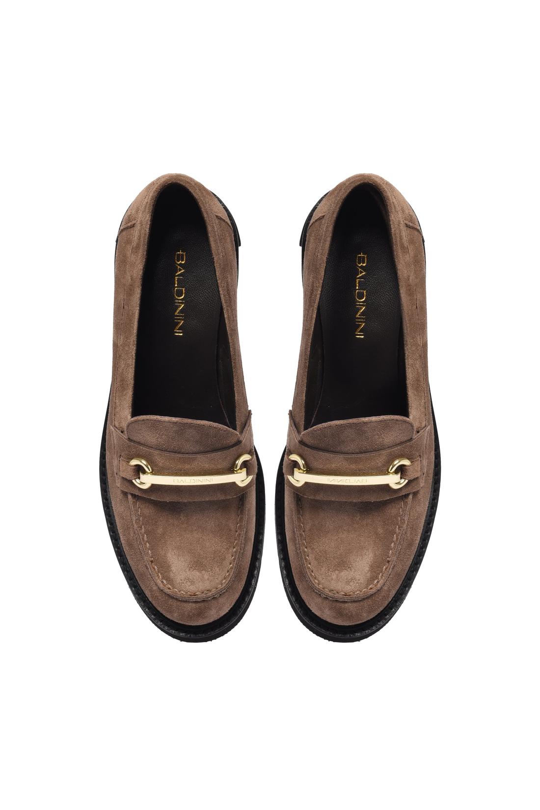 Taupe suede leather heeled loafer