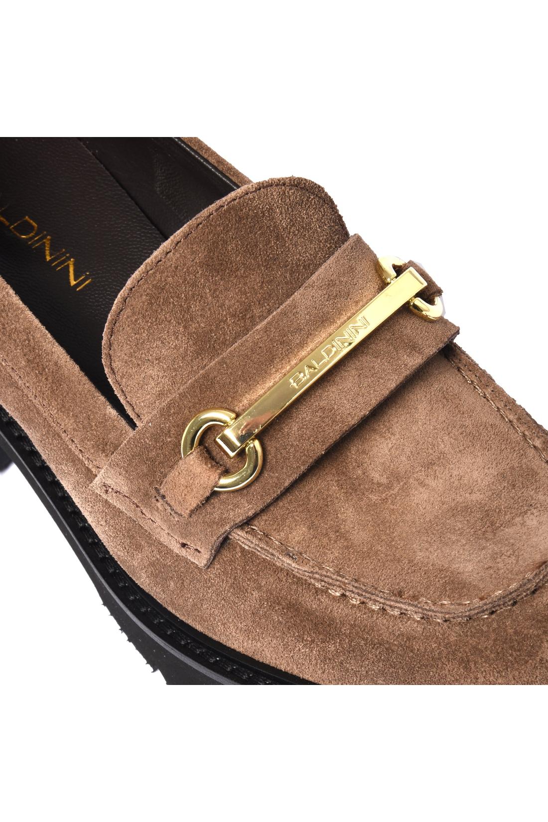 Taupe suede leather heeled loafer