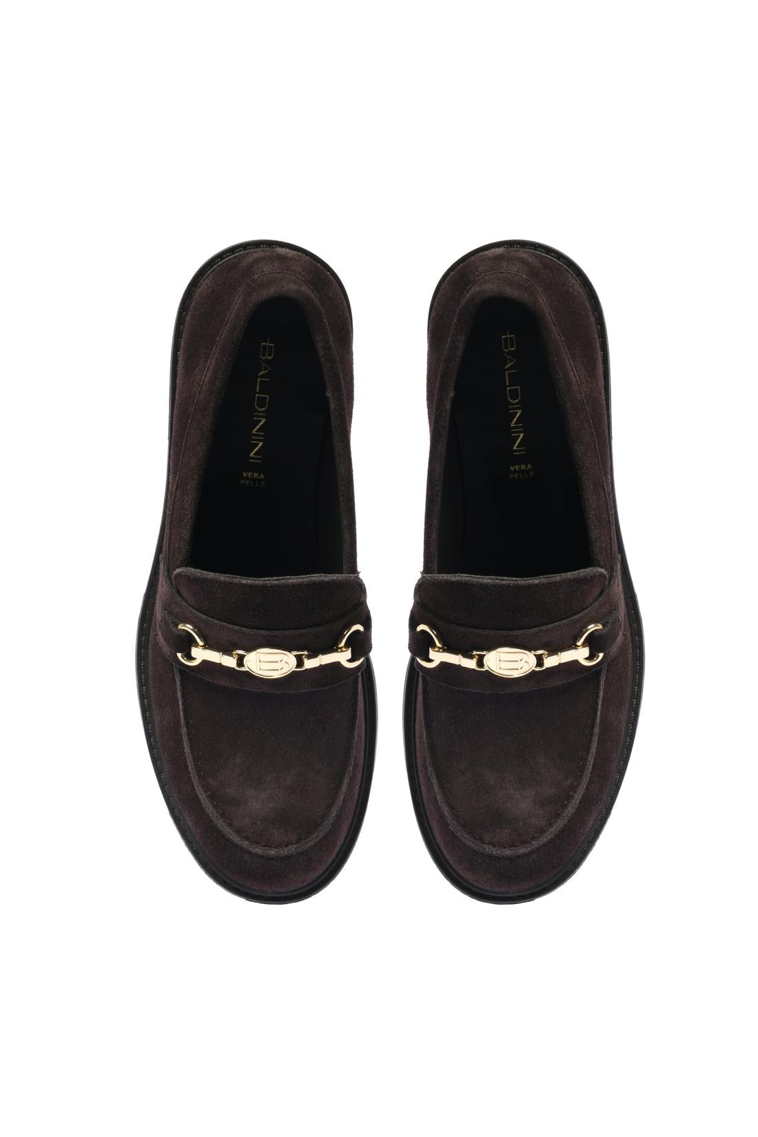 Dark brown suede leather heeled loafer