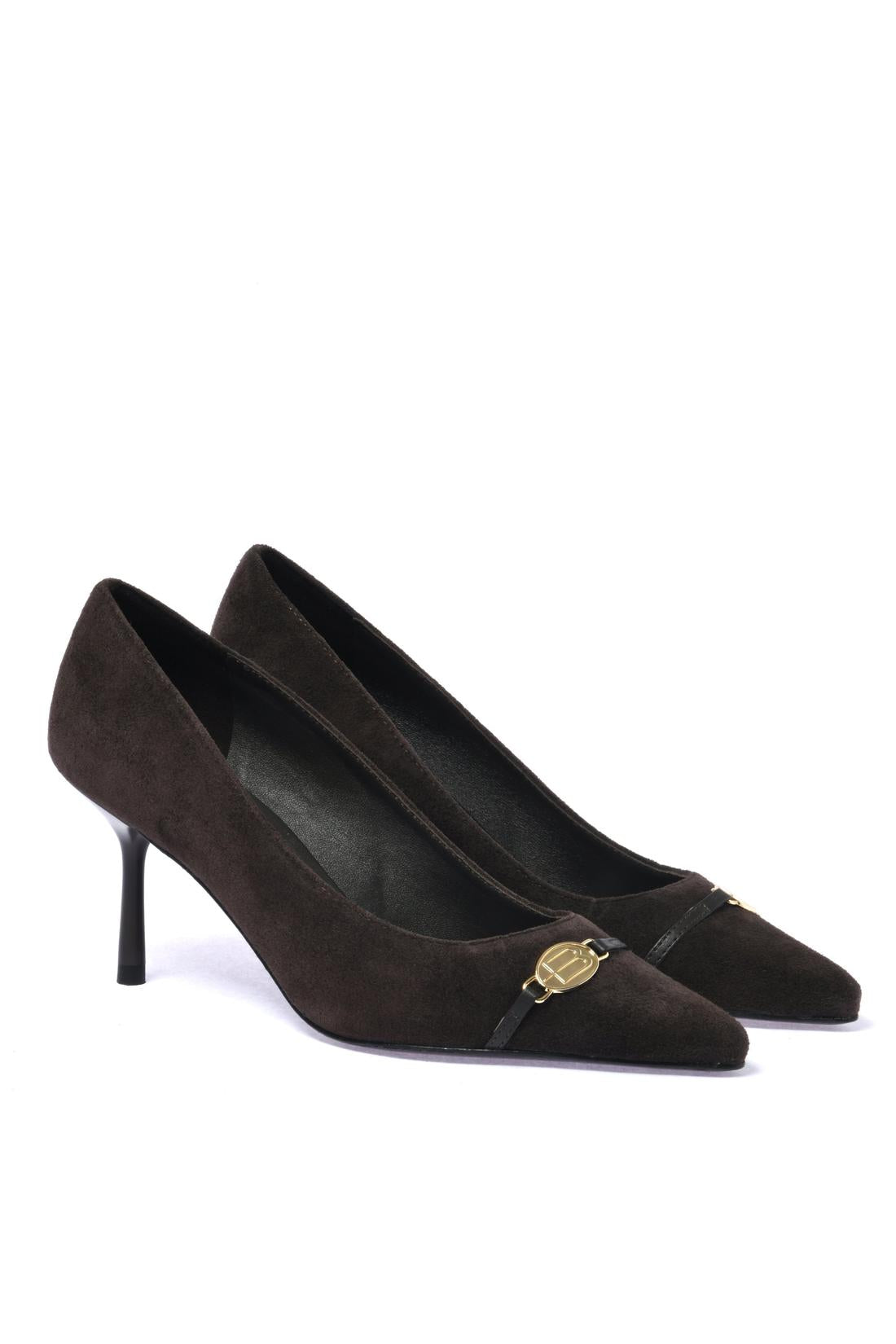 Dark brown suede pump