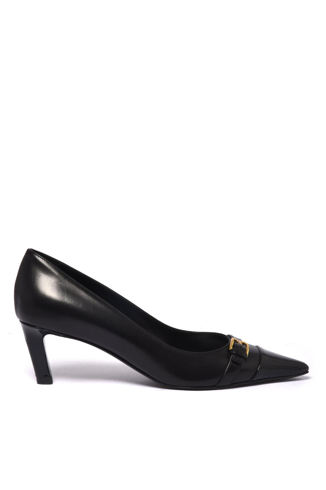 Black patent leather and leather pump