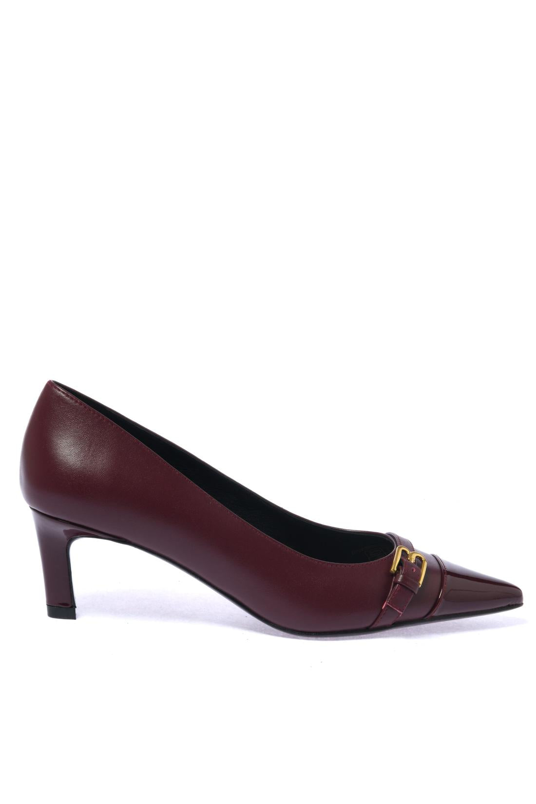 Burgundy patent and smooth leather pump