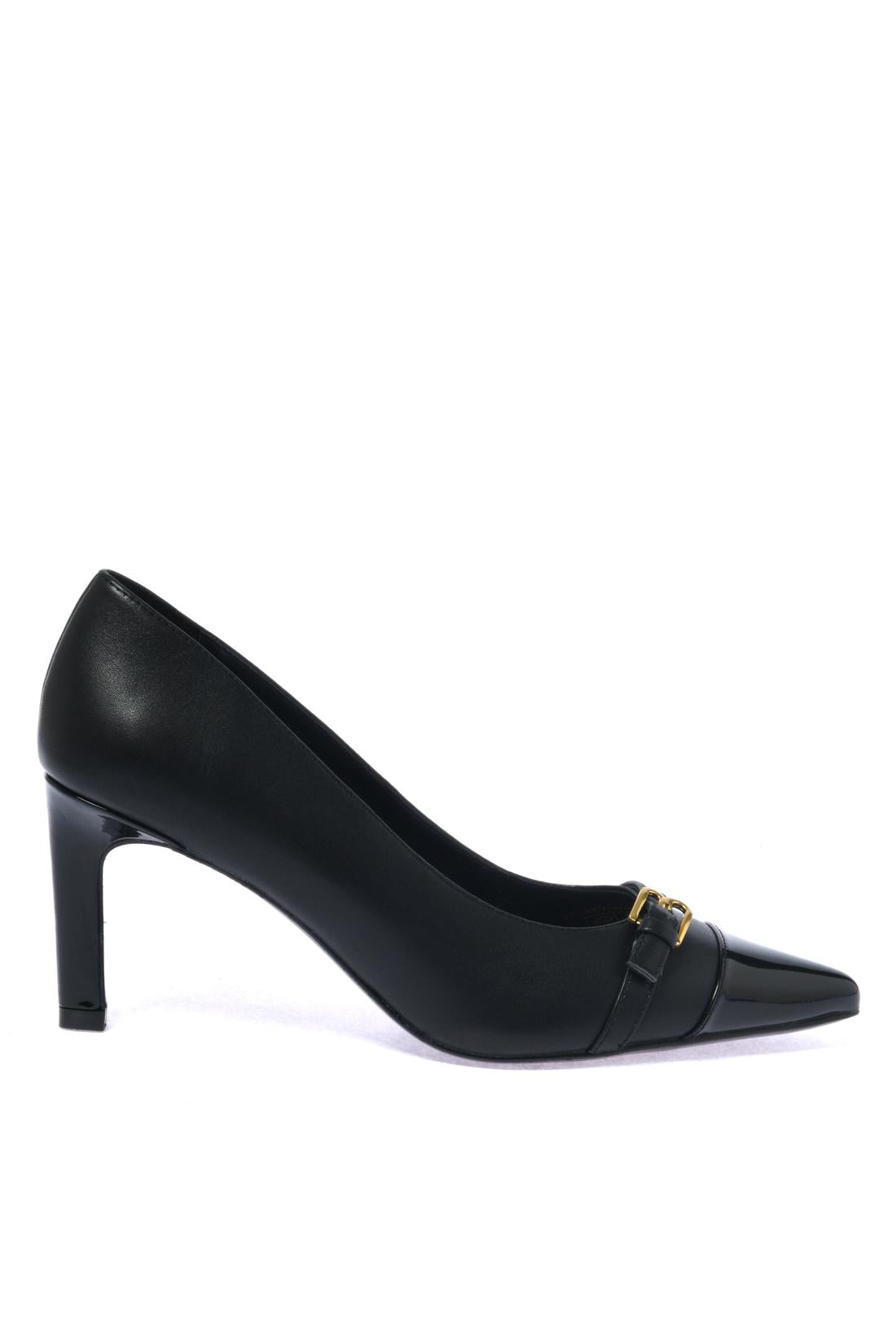 Black patent and smooth leather pump