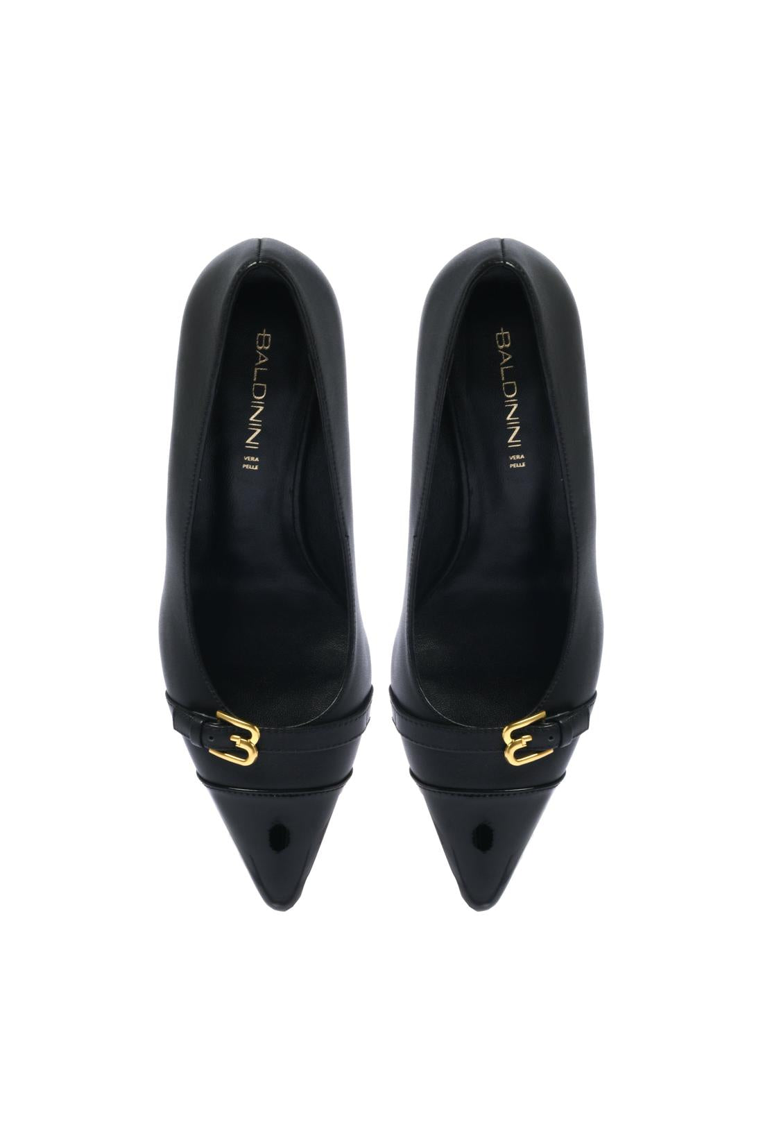 Black patent and smooth leather pump