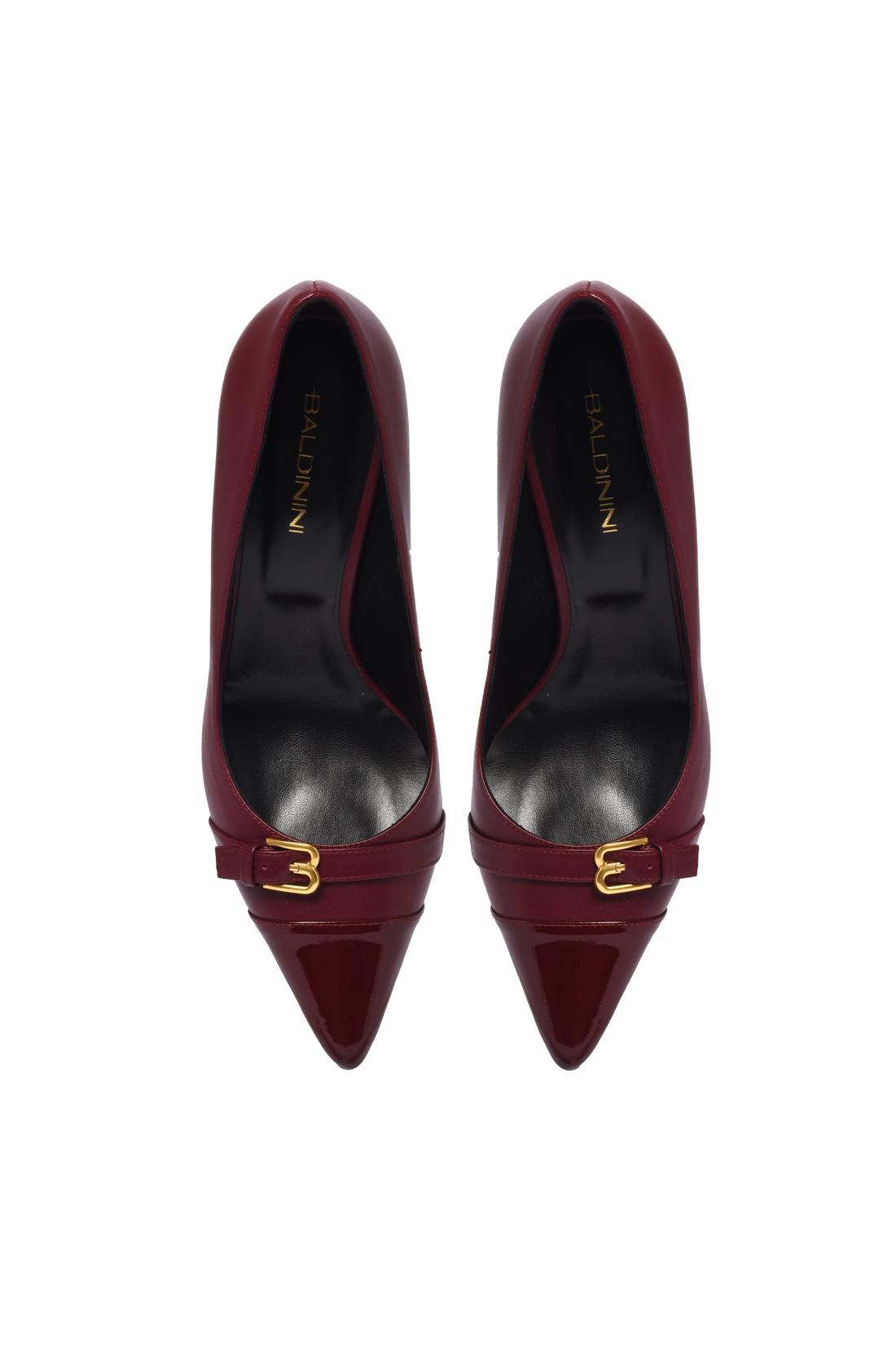 Burgundy patent leather and leather pump