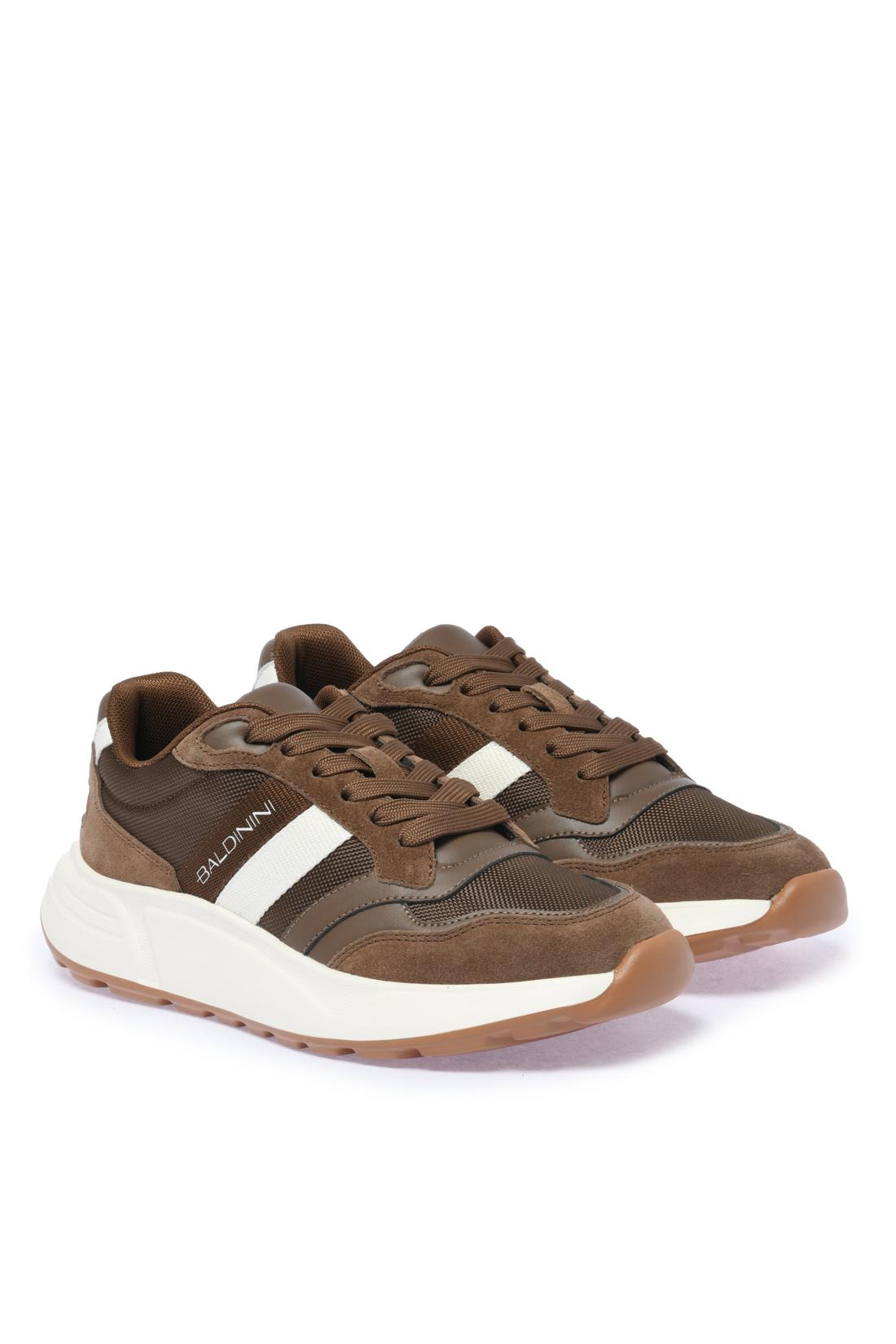 Sneaker in taupe suede and fabric