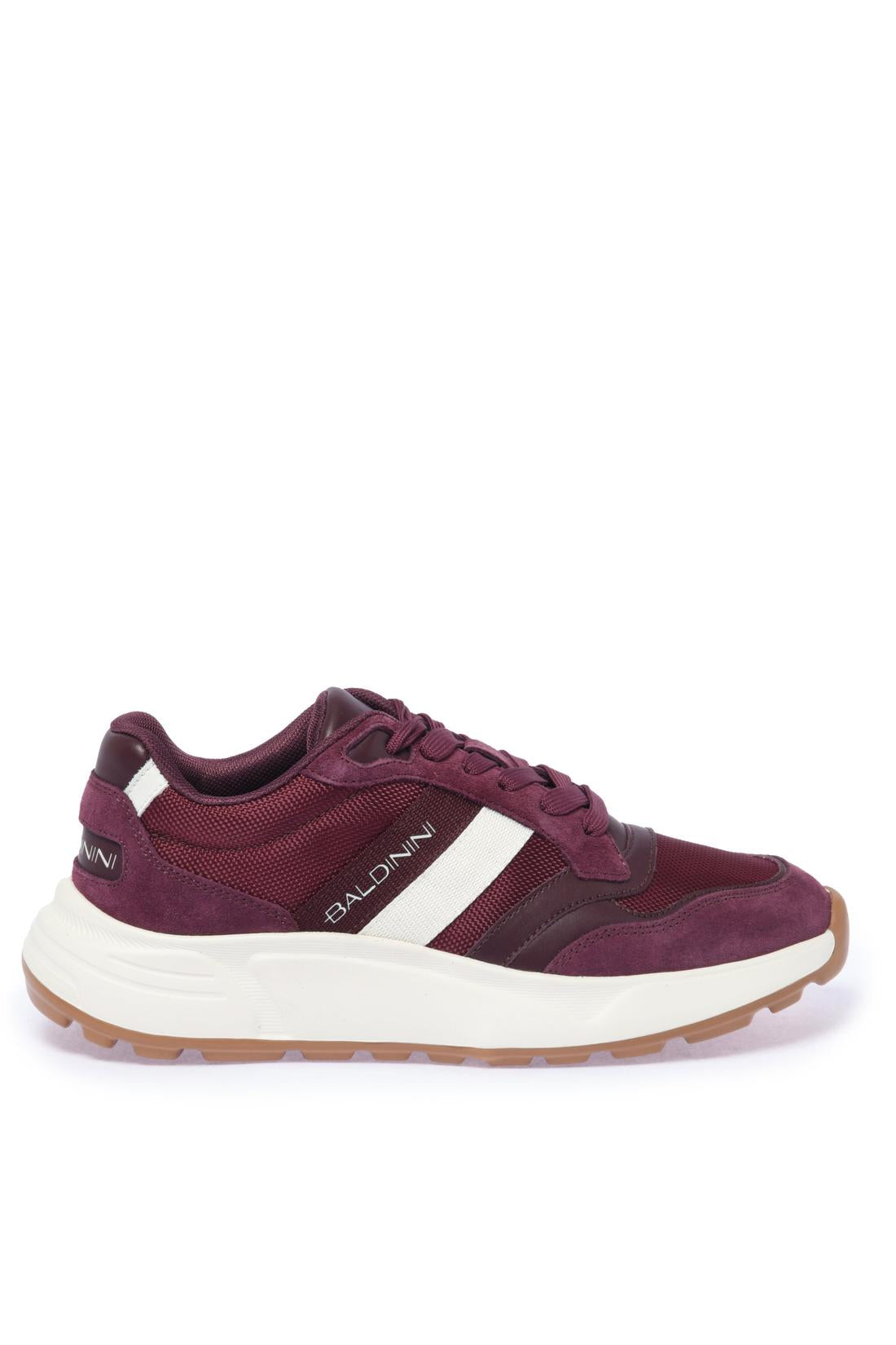 Sneaker in burgundy suede and fabric