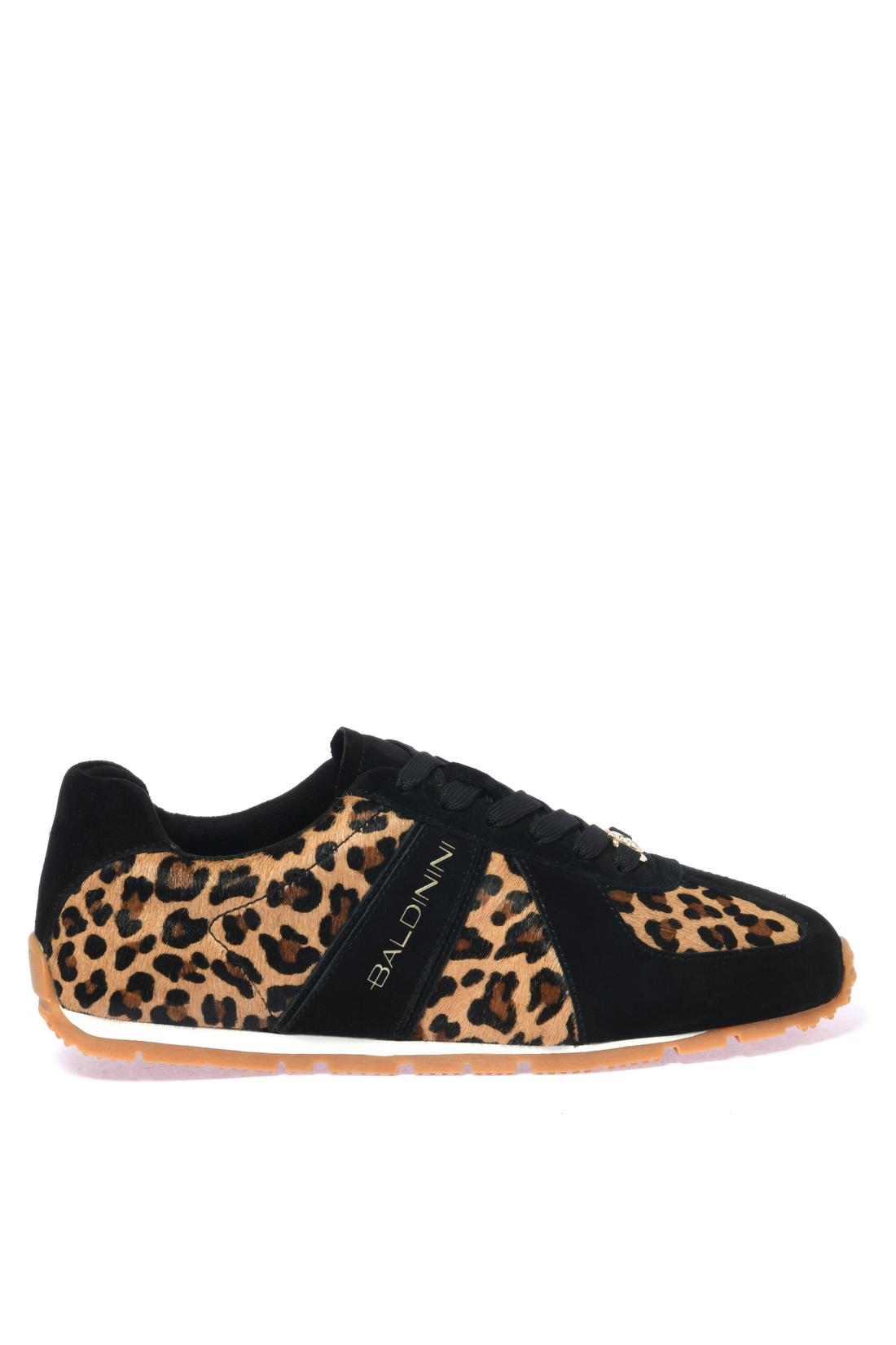 Sneaker in black suede and leopard-print pony hair