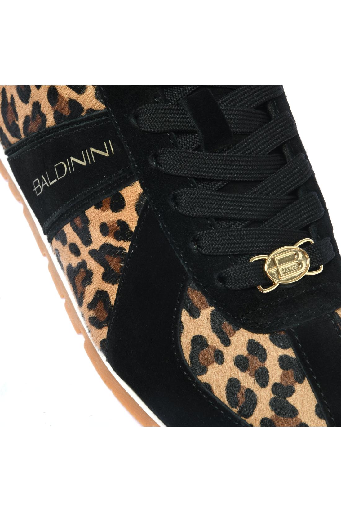 Sneaker in black suede and leopard-print pony hair