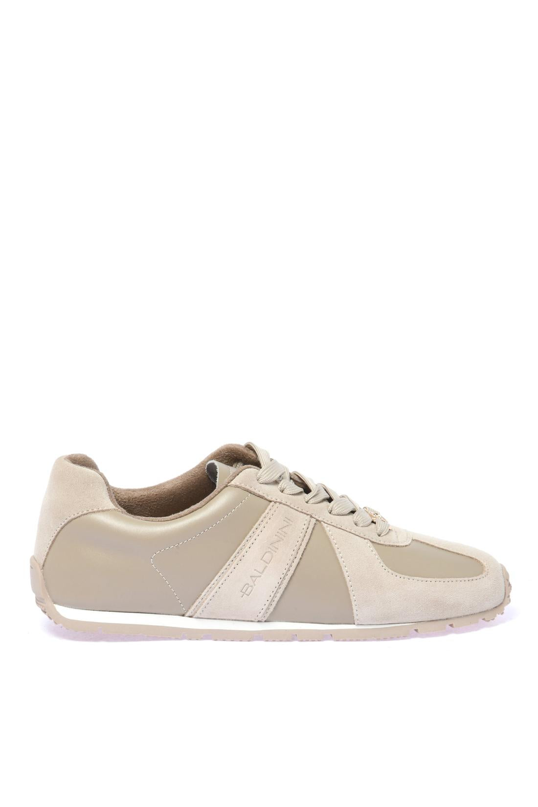Sneaker in beige leather and suede