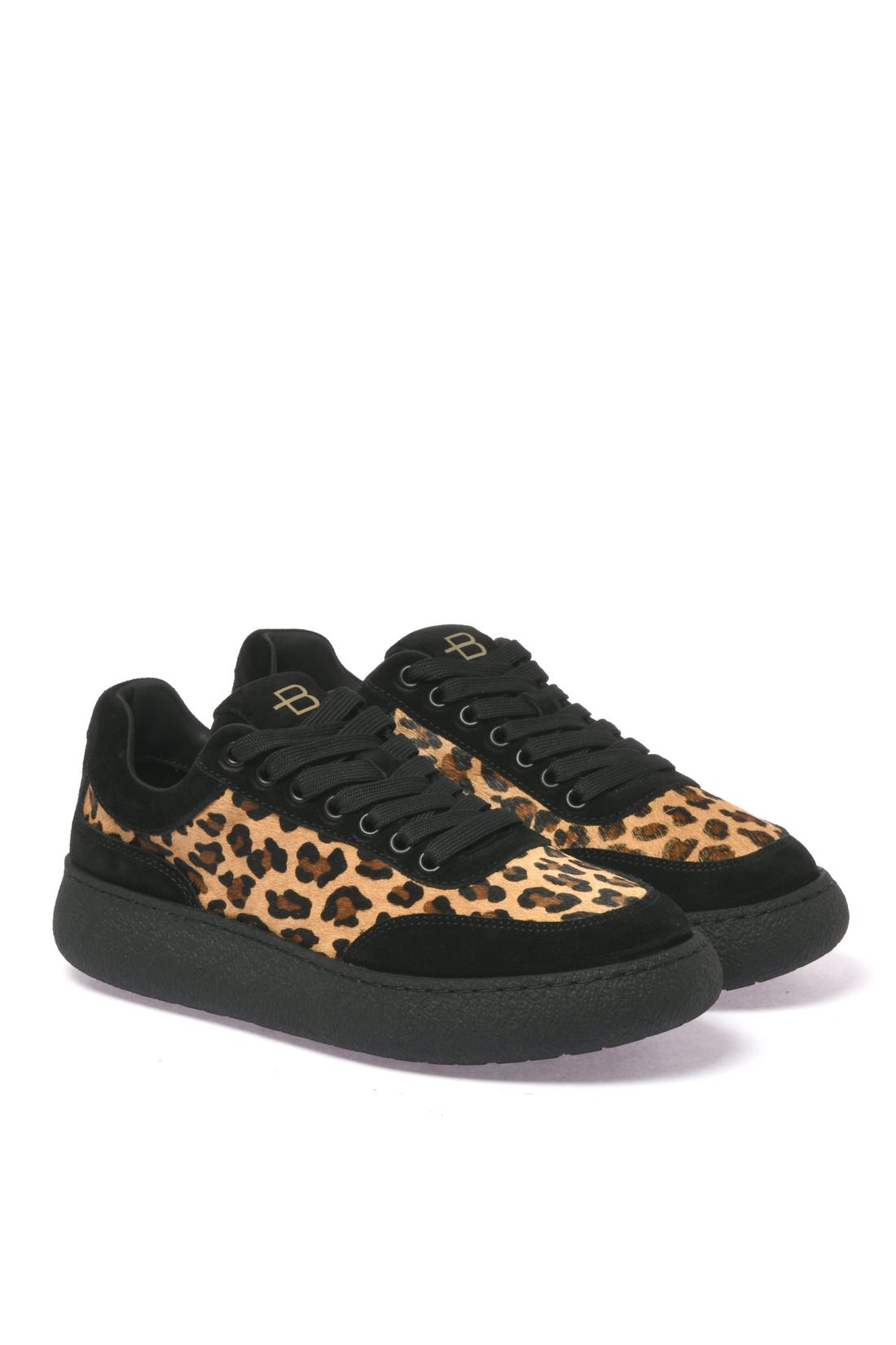 Sneaker in leopard-print pony hair and black suede