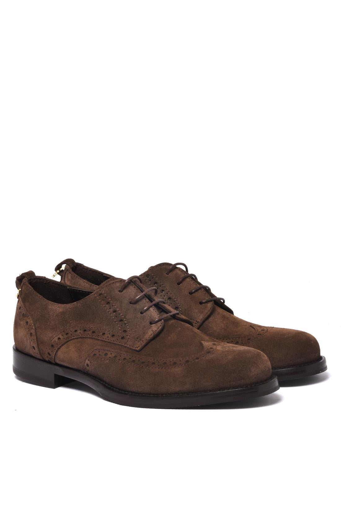 Dark brown suede lace-up shoe