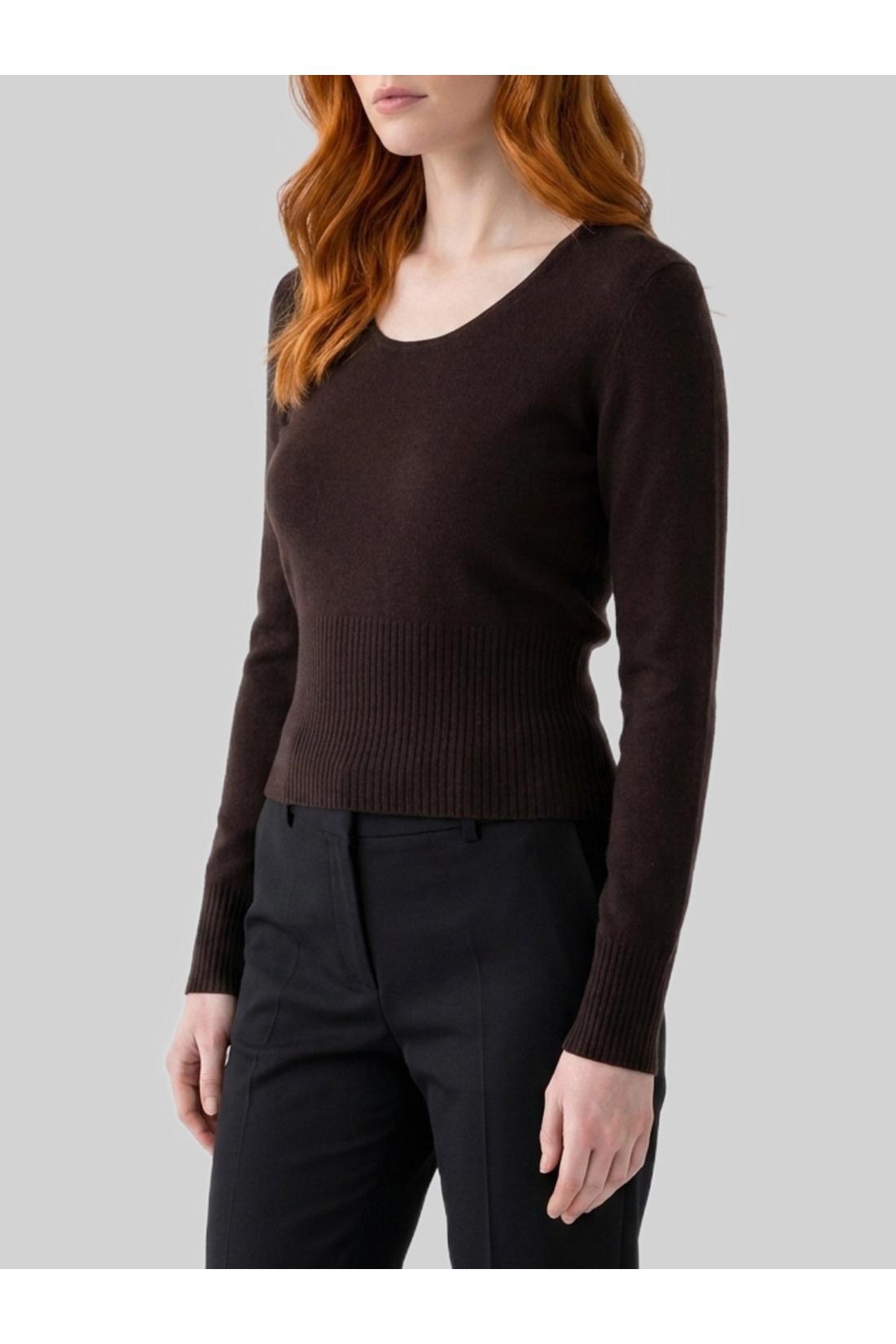 Max Mara-OUTLET-SALE-Dark brown crewneck Vetta top-ARCHIVIST
