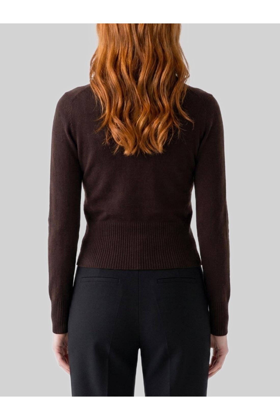 Max Mara-OUTLET-SALE-Dark brown crewneck Vetta top-ARCHIVIST