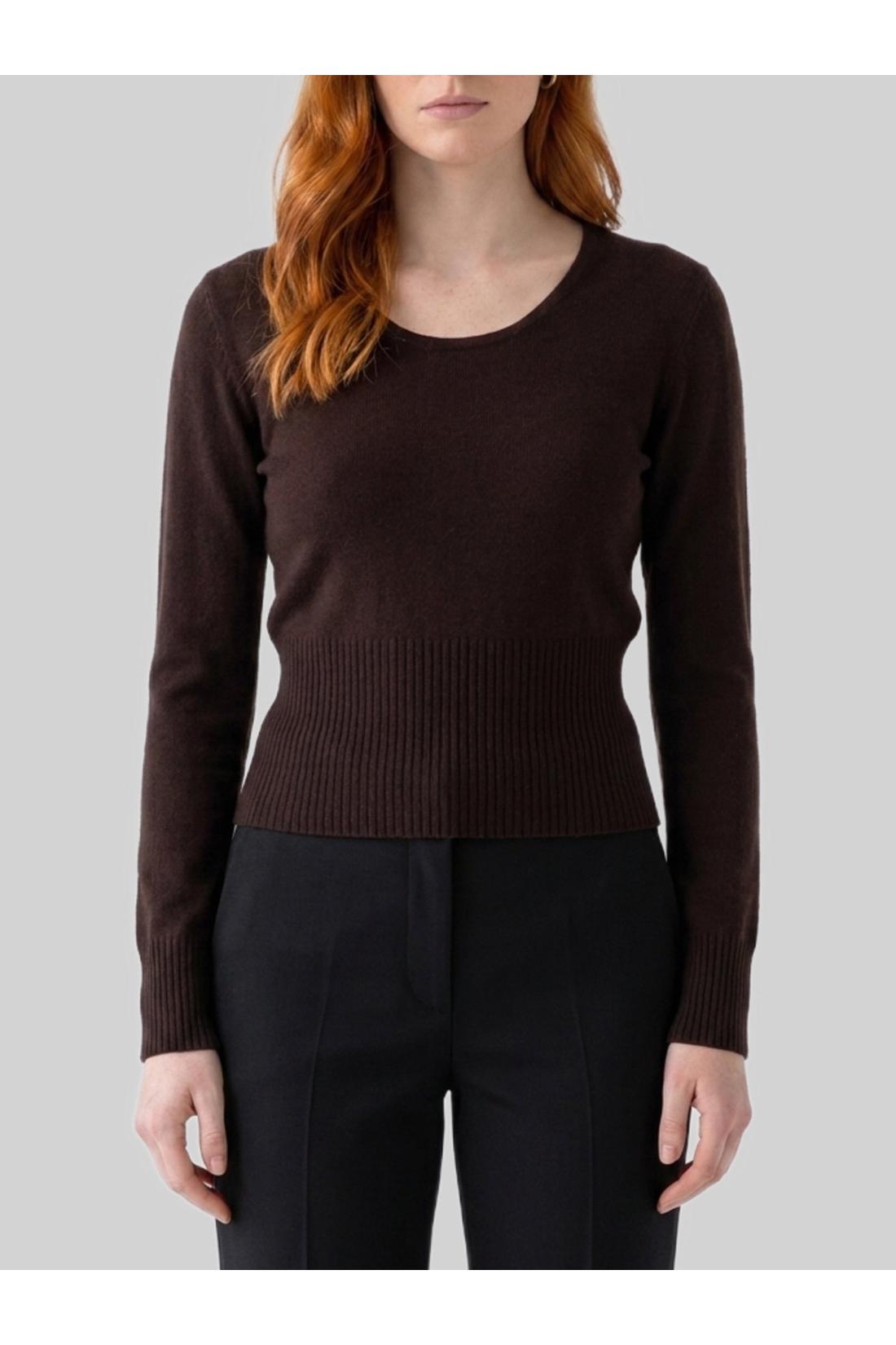 Max Mara-OUTLET-SALE-Dark brown crewneck Vetta top-ARCHIVIST