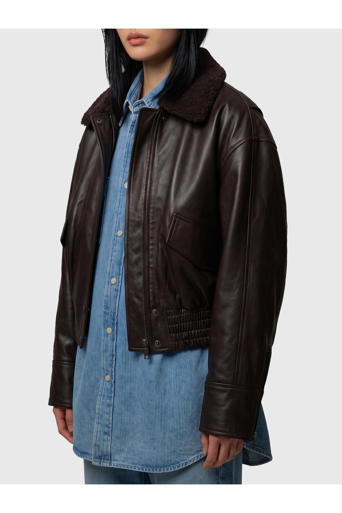 Ivy oak-OUTLET-SALE-Dark brown leather IOLaila Lane bomber jacket-ARCHIVIST