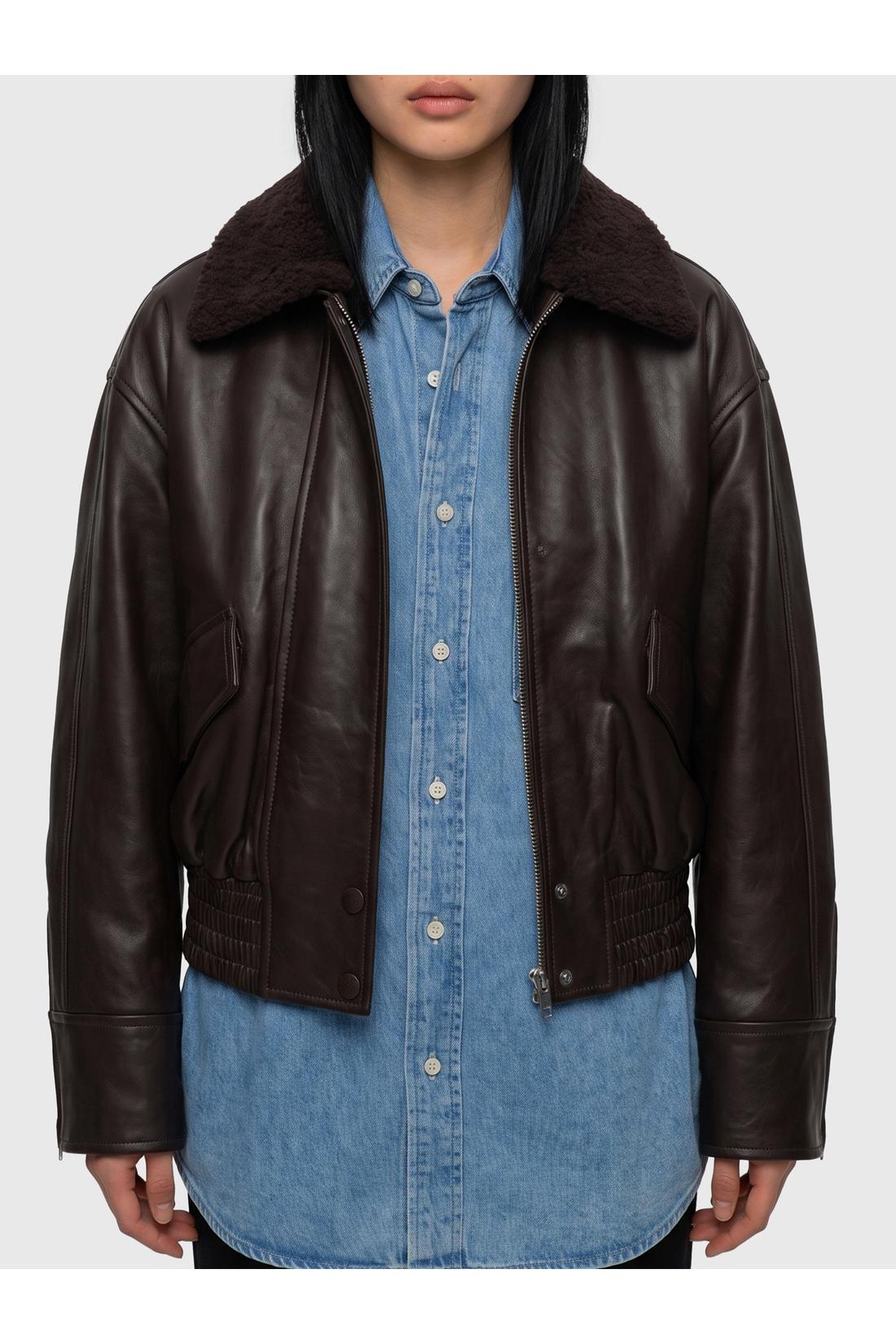 Ivy oak-OUTLET-SALE-Dark brown leather IOLaila Lane bomber jacket-ARCHIVIST