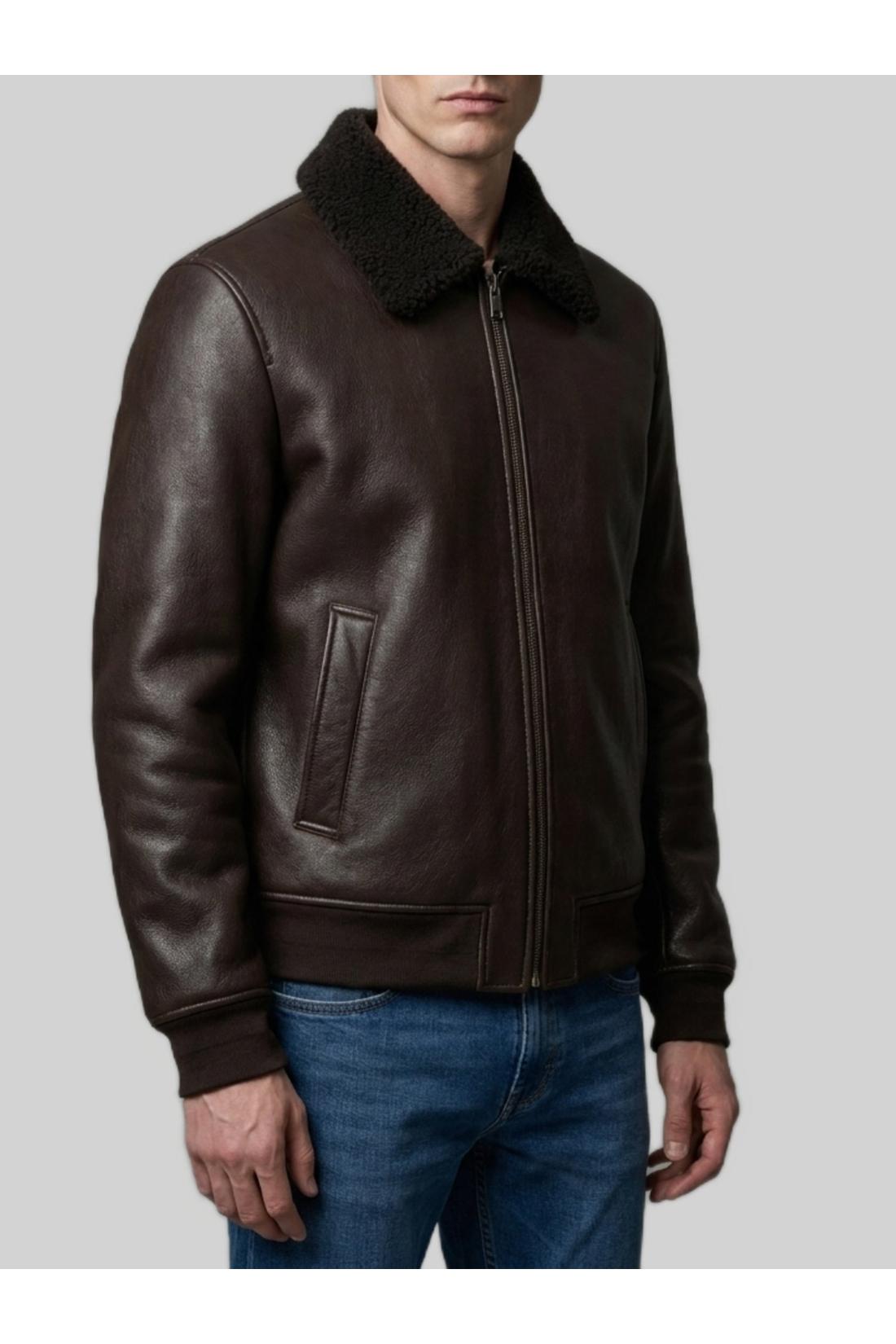Salvatore Santoro-OUTLET-SALE-Dark brown leather shearling bomber jacket-ARCHIVIST