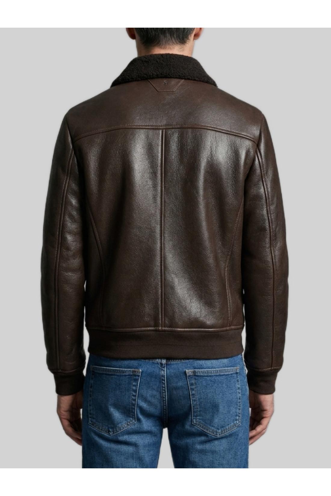 Salvatore Santoro-OUTLET-SALE-Dark brown leather shearling bomber jacket-ARCHIVIST