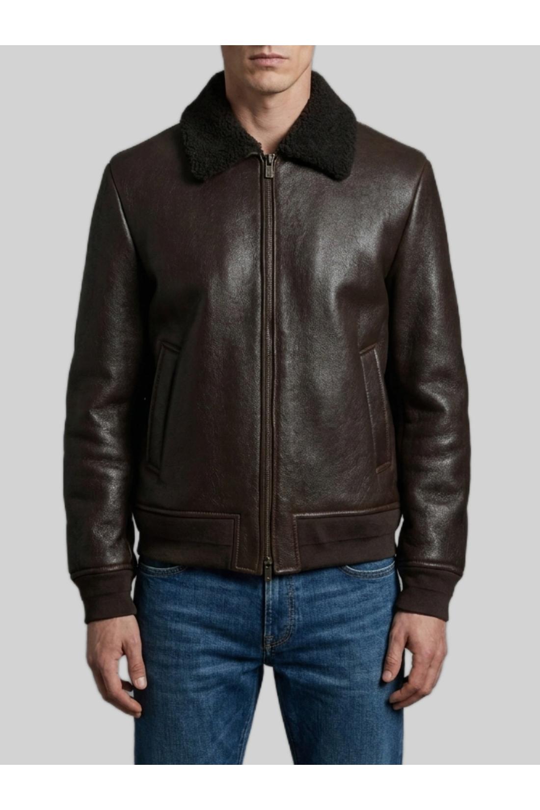 Salvatore Santoro-OUTLET-SALE-Dark brown leather shearling bomber jacket-ARCHIVIST