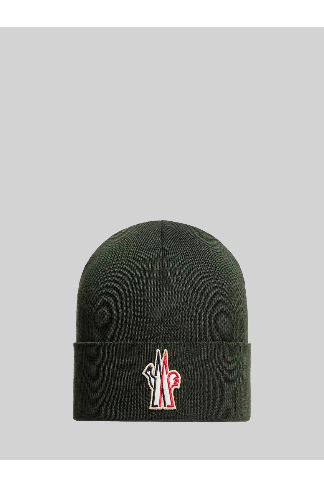 Moncler Grenoble-OUTLET-SALE-Dark green wool beanie with logo-ARCHIVIST