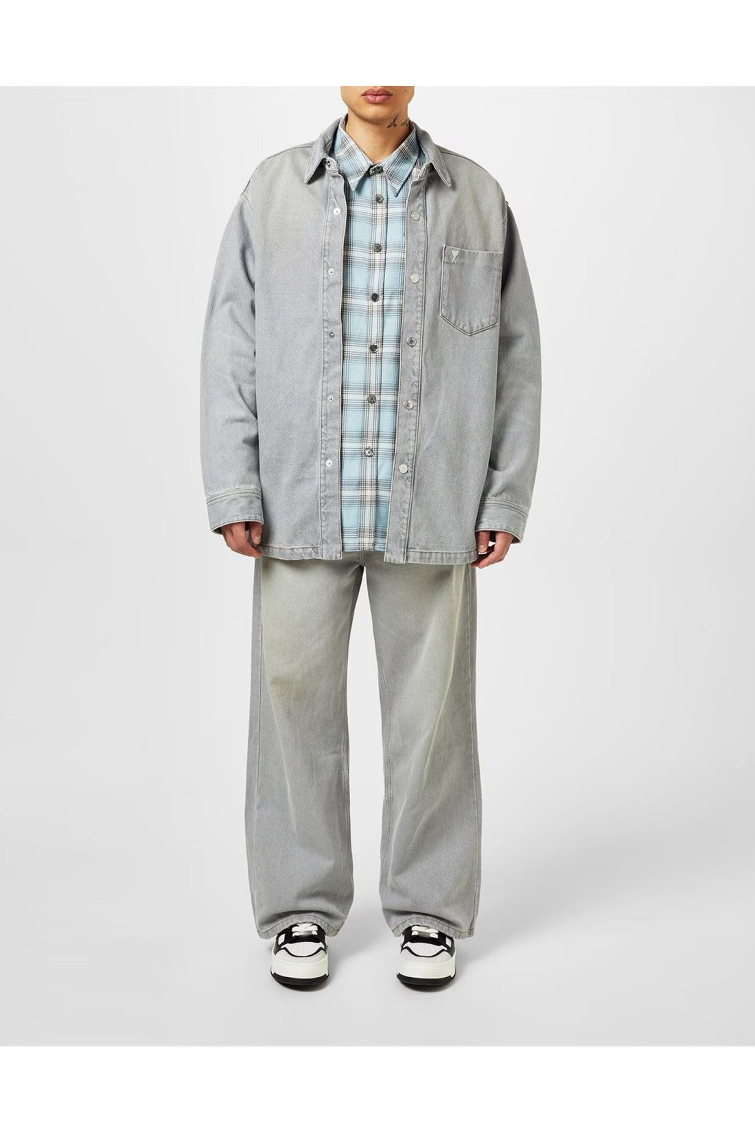 AMI Paris-OUTLET-SALE-De Coeur Logo Denim Overshirt-ARCHIVIST