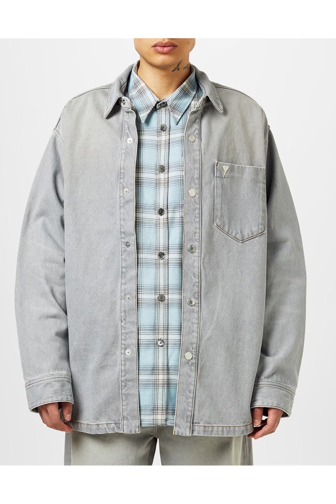 AMI Paris-OUTLET-SALE-De Coeur Logo Denim Overshirt-ARCHIVIST