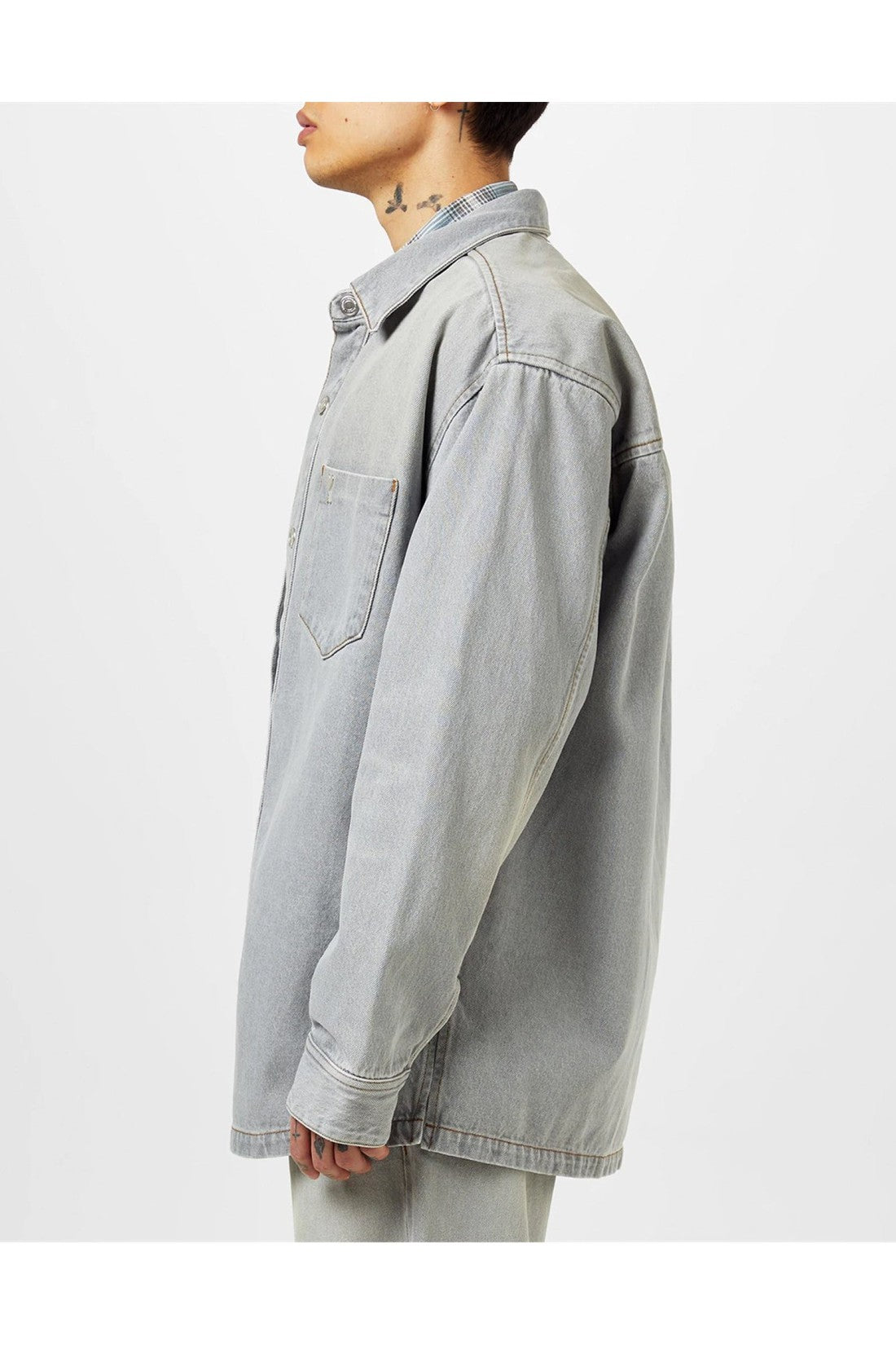 AMI Paris-OUTLET-SALE-De Coeur Logo Denim Overshirt-ARCHIVIST