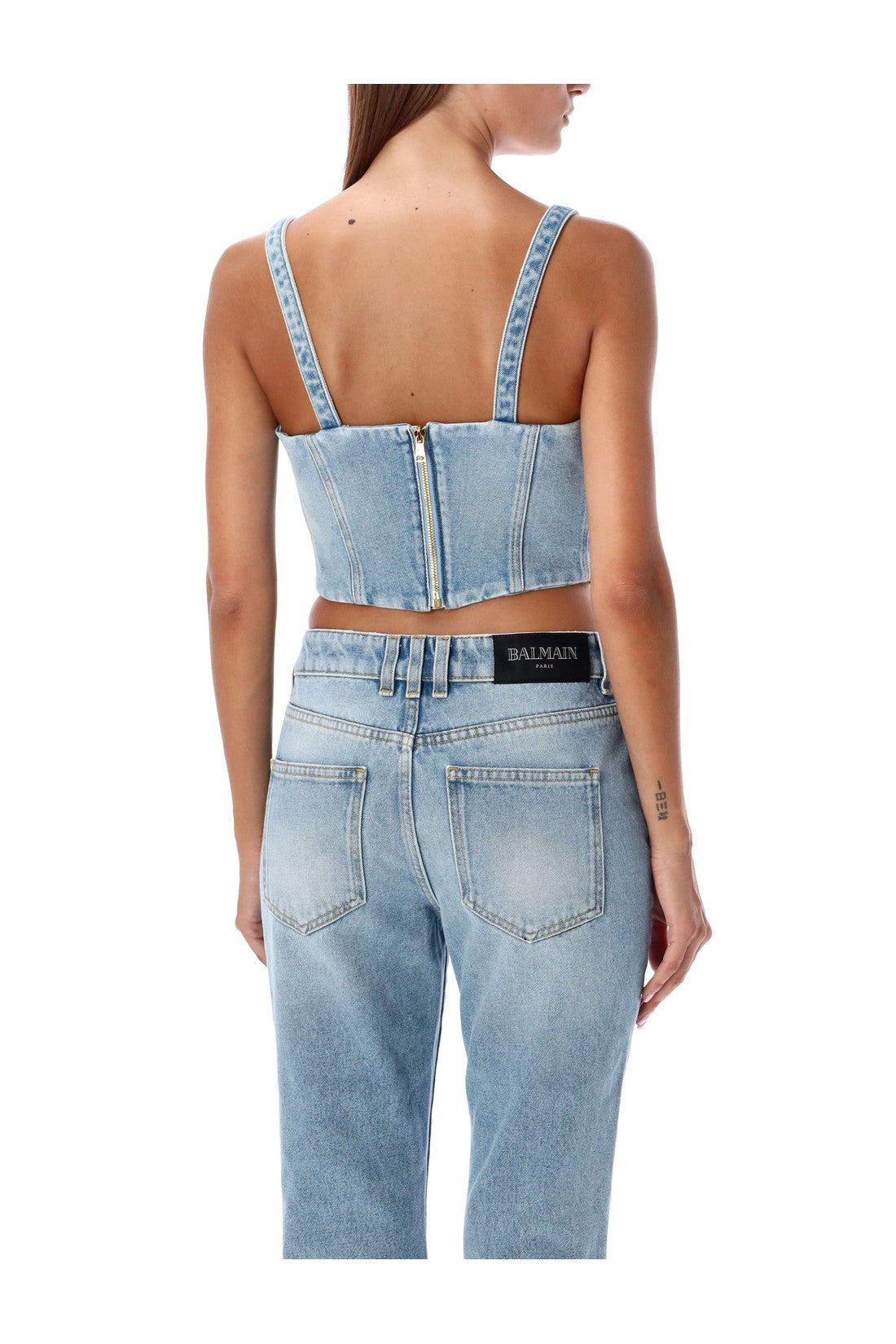 BALMAIN-OUTLET-SALE-Denim bustier top-ARCHIVIST