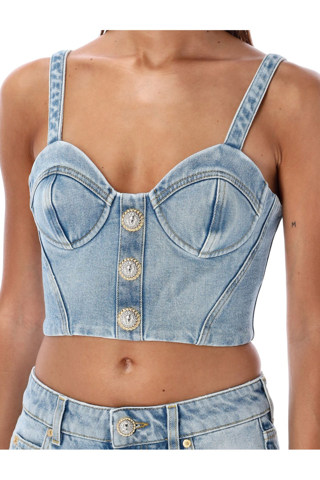 BALMAIN-OUTLET-SALE-Denim bustier top-ARCHIVIST