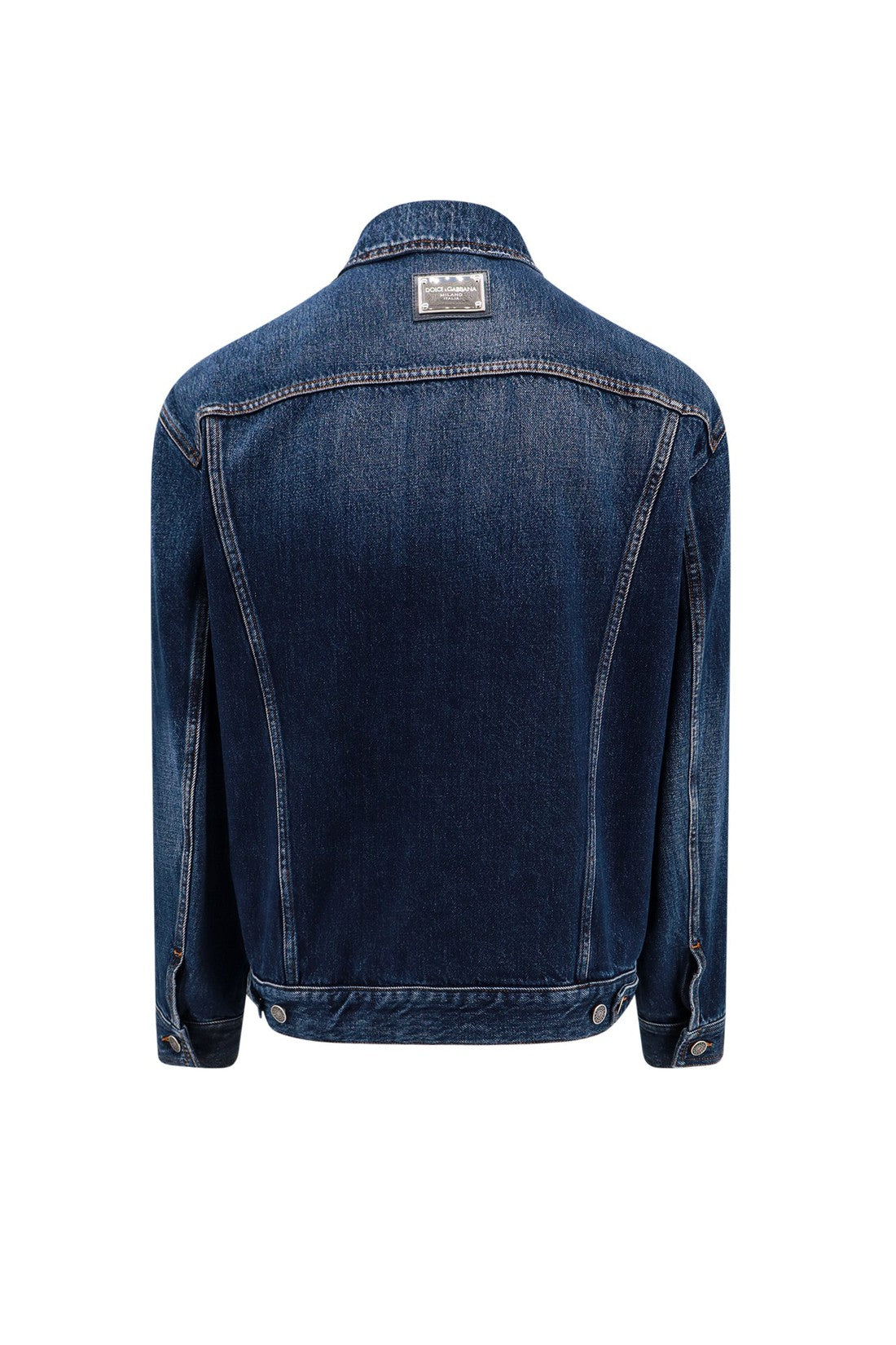 DOLCE & GABBANA-OUTLET-SALE-Denim jacket with logoed label-ARCHIVIST