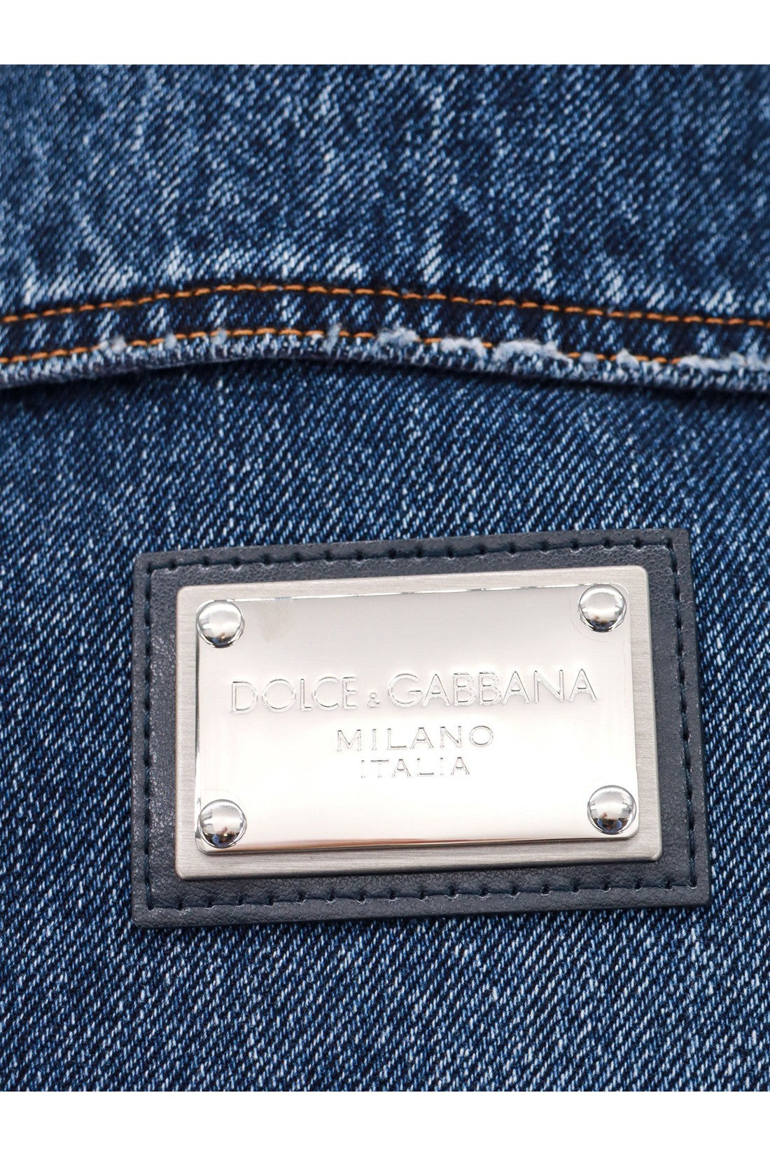 DOLCE & GABBANA-OUTLET-SALE-Denim jacket with logoed label-ARCHIVIST