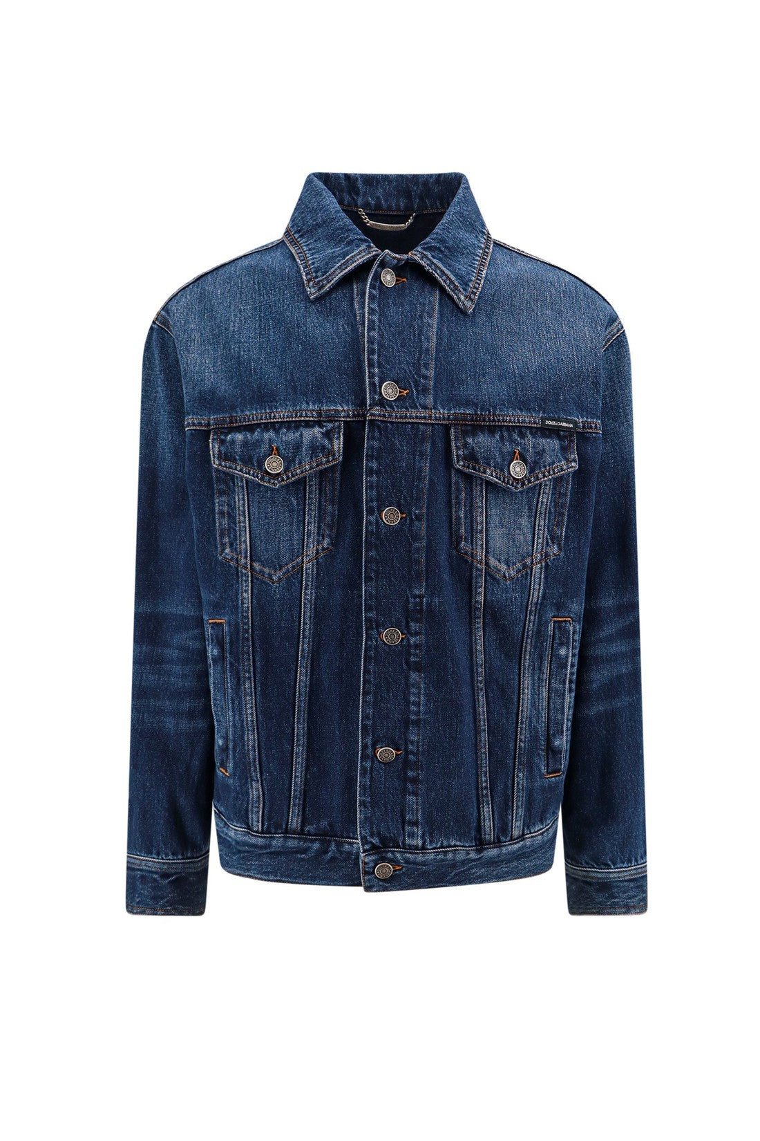 DOLCE & GABBANA-OUTLET-SALE-Denim jacket with logoed label-ARCHIVIST