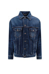 DOLCE & GABBANA-OUTLET-SALE-Denim jacket with logoed label-ARCHIVIST