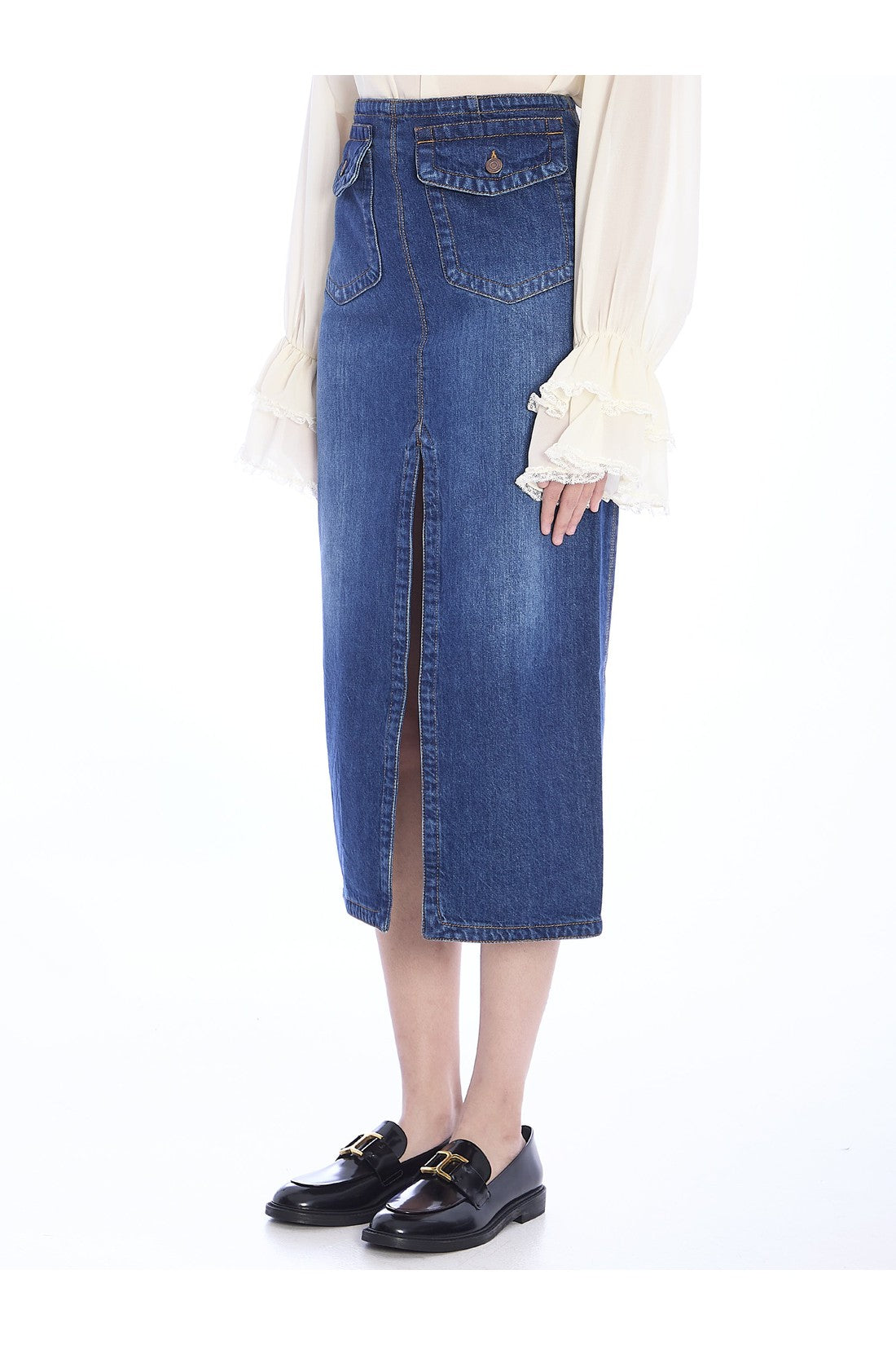 CHLOE-OUTLET-SALE-Denim midi skirt-ARCHIVIST