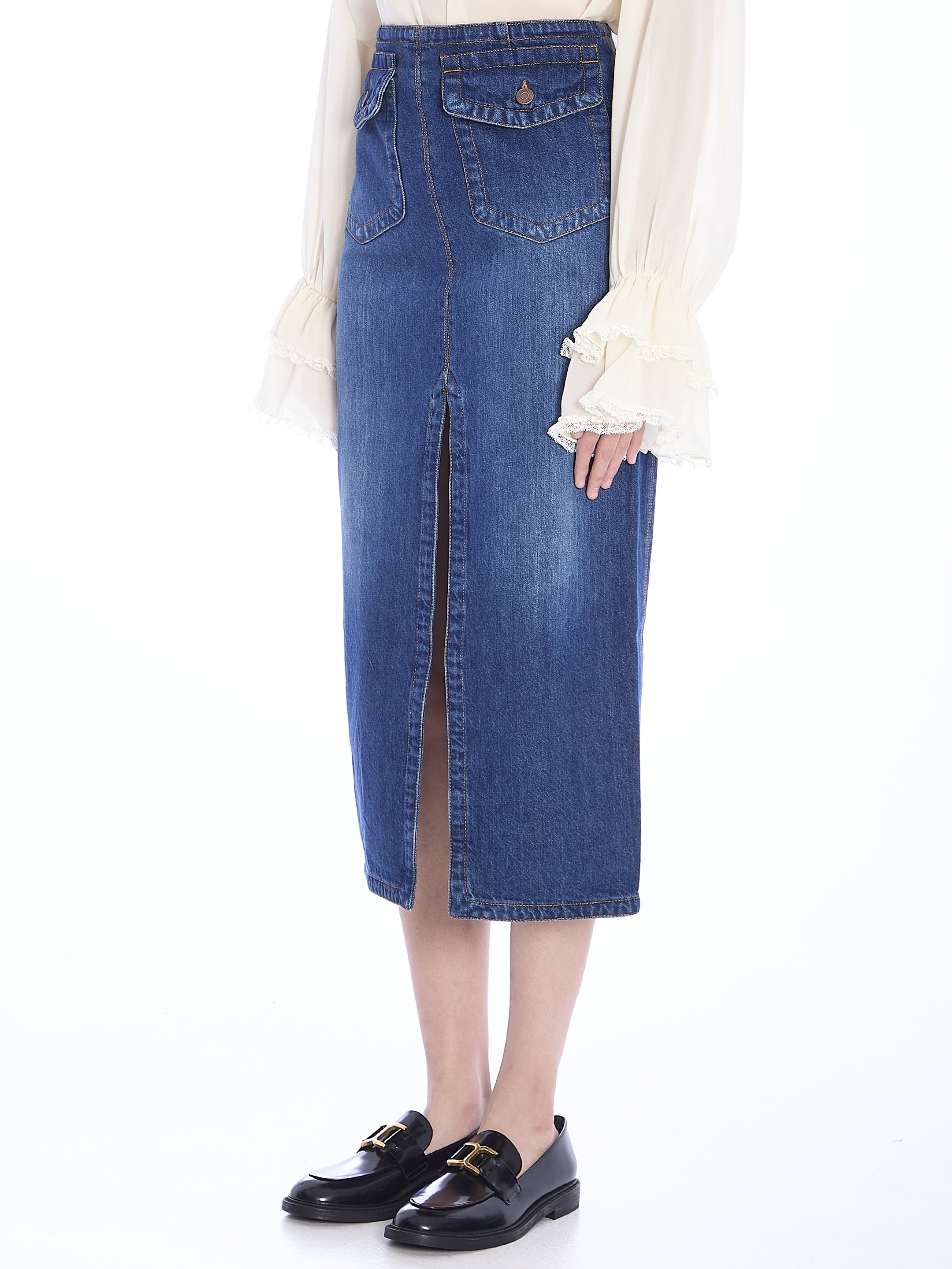 CHLOE-OUTLET-SALE-Denim midi skirt-ARCHIVIST