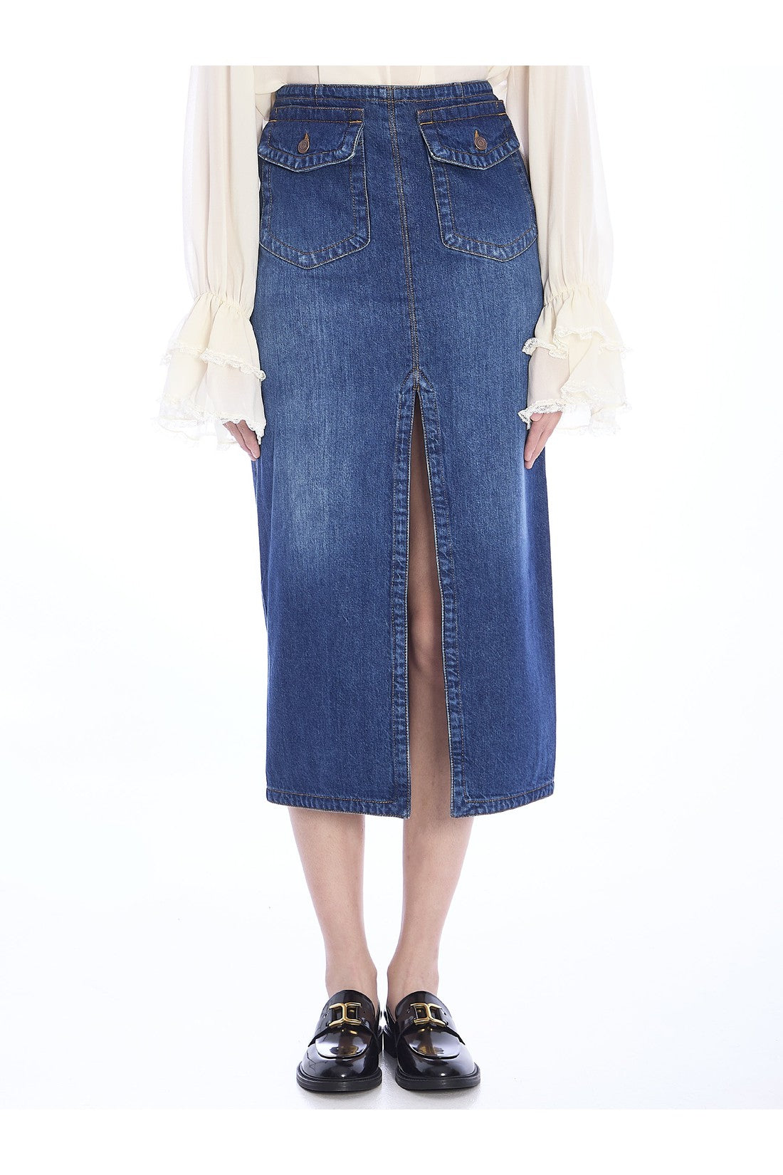 CHLOE-OUTLET-SALE-Denim midi skirt-ARCHIVIST