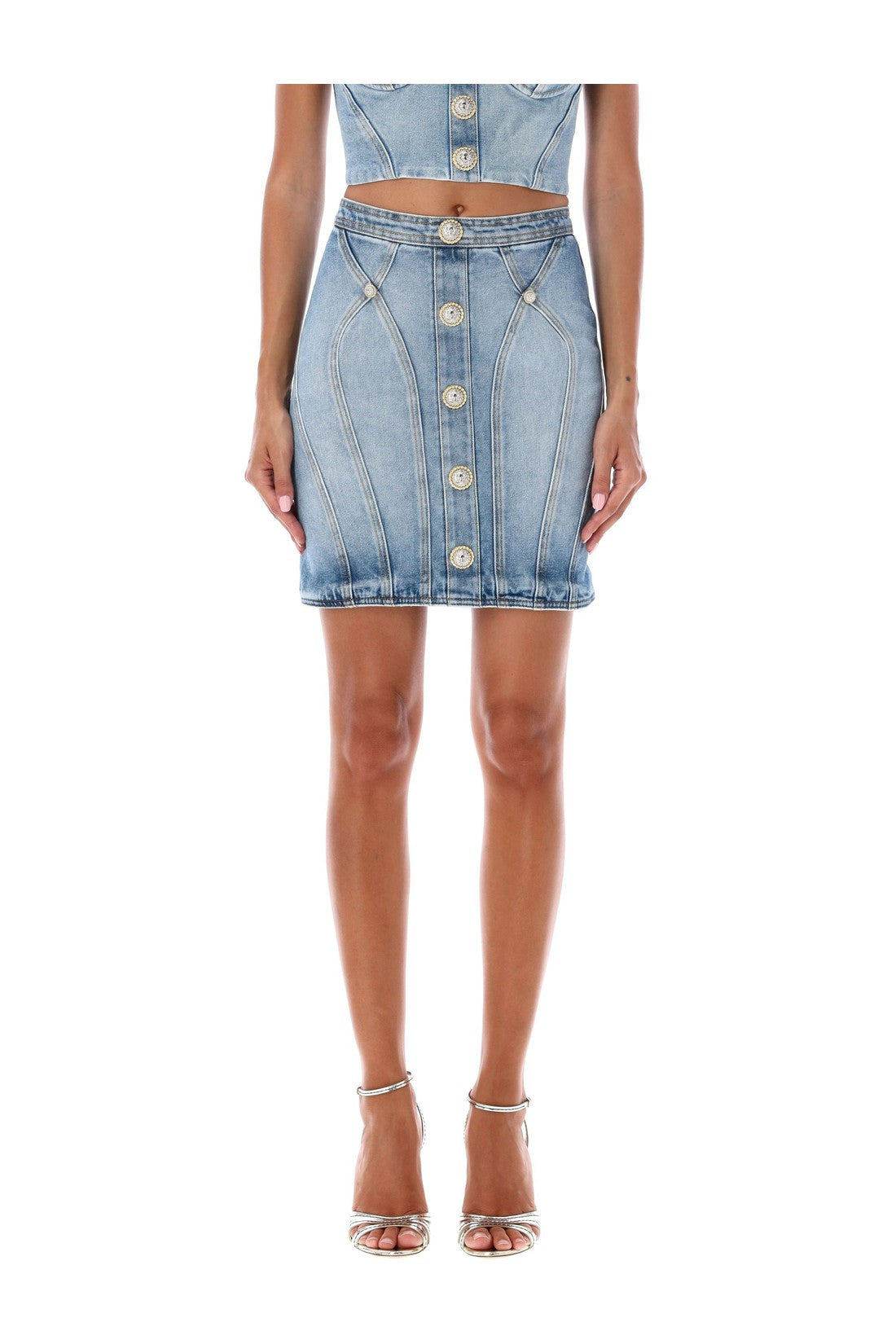 BALMAIN-OUTLET-SALE-Denim mini skirt-ARCHIVIST