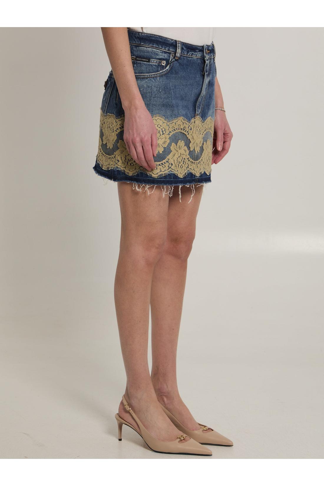 Dolce & Gabbana-OUTLET-SALE-Denim mini skirt with lace-ARCHIVIST
