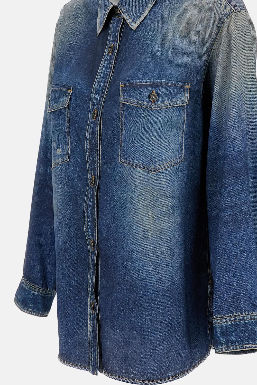 Golden Goose-OUTLET-SALE-Denim print shirt-ARCHIVIST