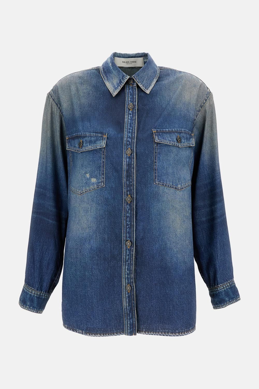 Golden Goose-OUTLET-SALE-Denim print shirt-ARCHIVIST