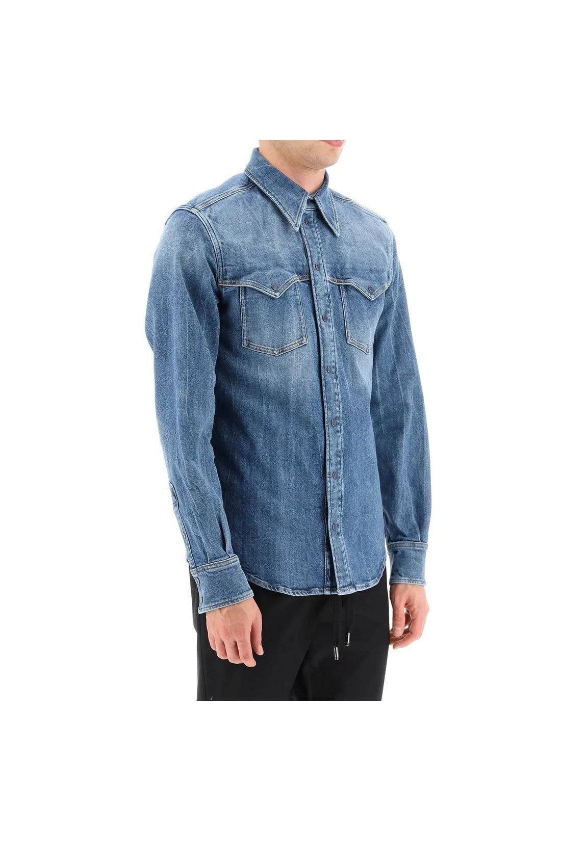 DOLCE & GABBANA-OUTLET-SALE-Dolce & Gabbana Cotton Denim Shirt-ARCHIVIST