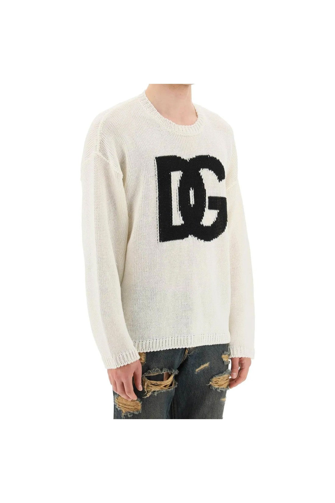 DOLCE & GABBANA-OUTLET-SALE-Dolce & Gabbana Linen Logo Sweater-ARCHIVIST