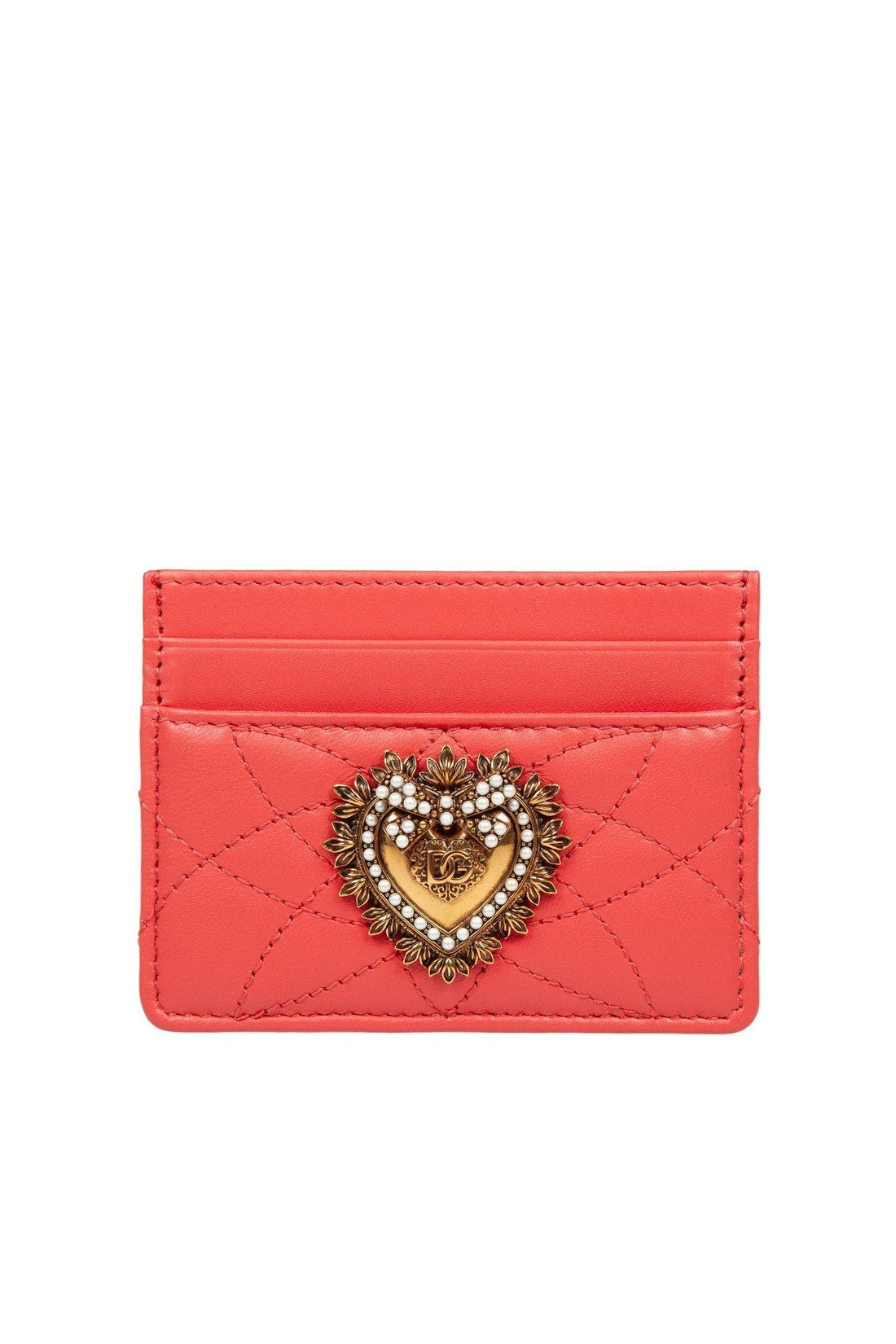 DOLCE & GABBANA-OUTLET-SALE-Dolce & gabbana devotion card holder in coral leather-ARCHIVIST