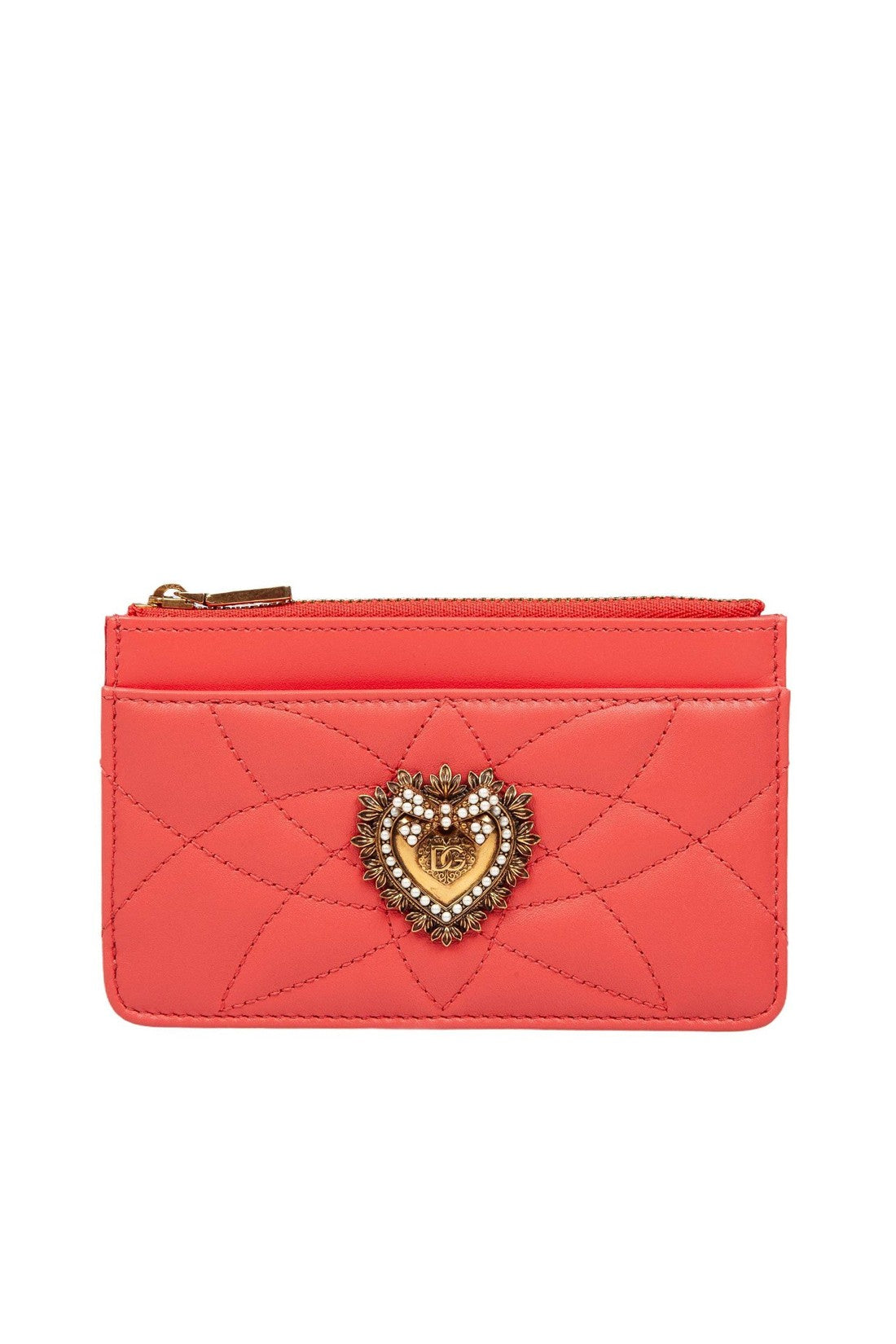 DOLCE & GABBANA-OUTLET-SALE-Dolce & gabbana devotion card holder in coral leather-ARCHIVIST