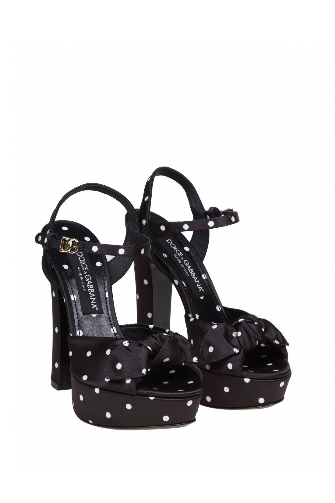 DOLCE & GABBANA-OUTLET-SALE-Dolce & gabbana keira sandals in polka polka print satin-ARCHIVIST