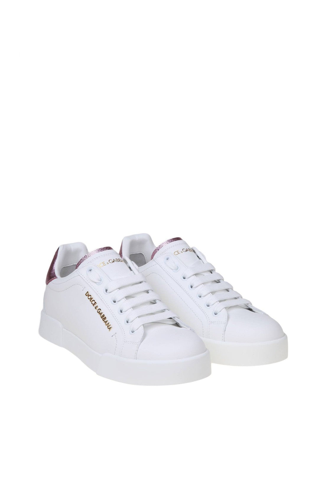 DOLCE & GABBANA-OUTLET-SALE-Dolce & gabbana portofino sneakers in white leather with logo pearl-ARCHIVIST