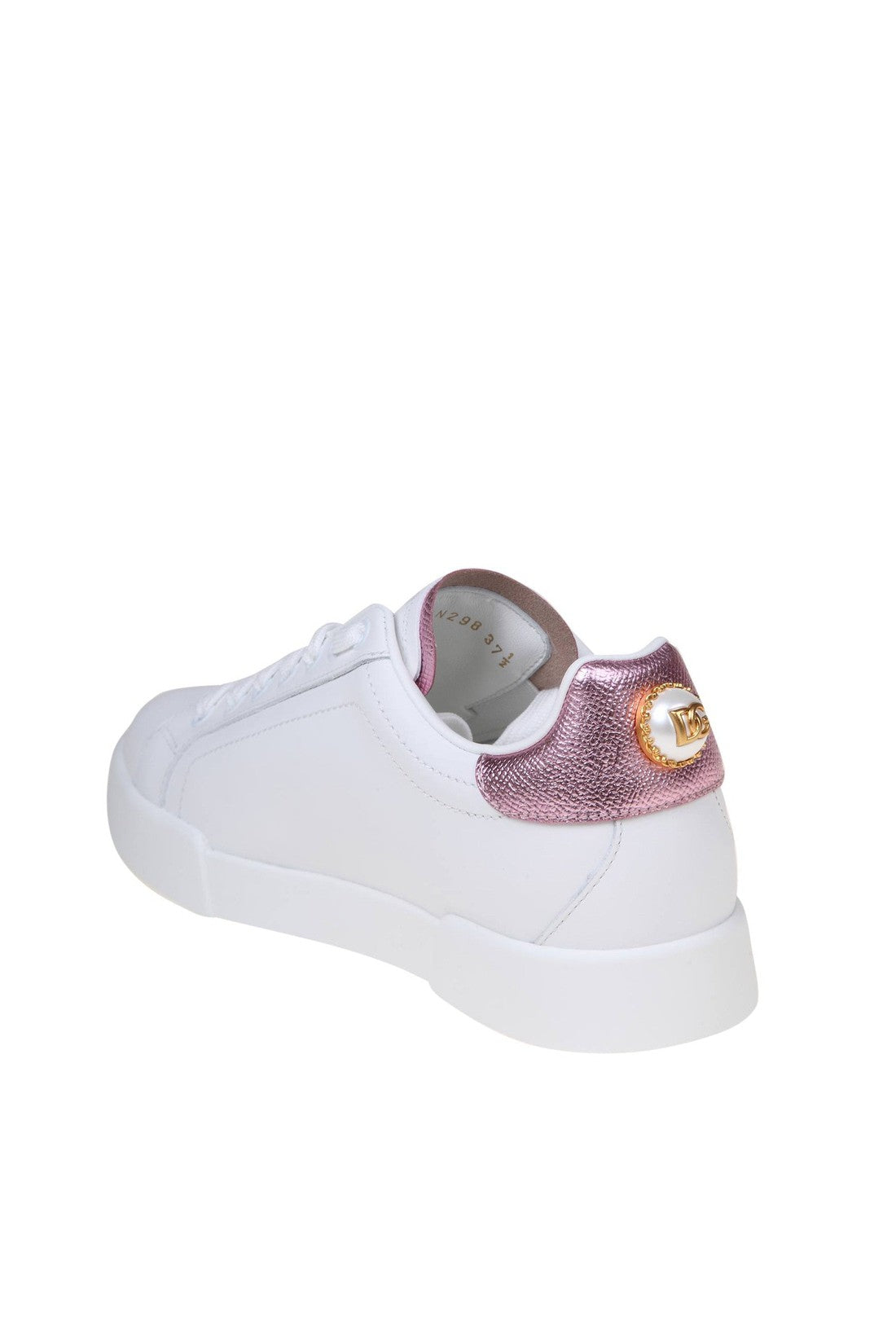 DOLCE & GABBANA-OUTLET-SALE-Dolce & gabbana portofino sneakers in white leather with logo pearl-ARCHIVIST