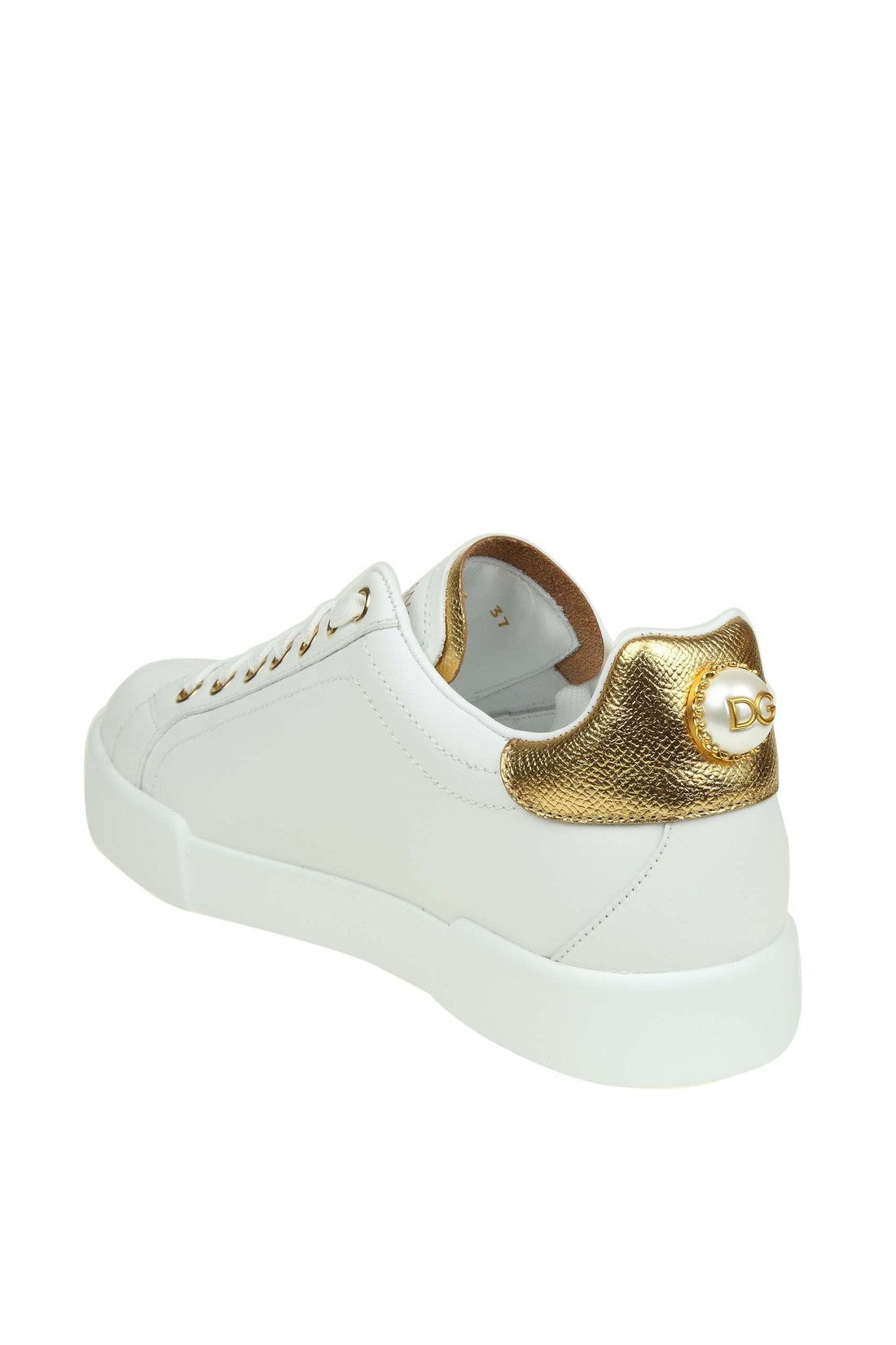 DOLCE & GABBANA-OUTLET-SALE-Dolce & gabbana portofino sneakers in white leather with logo pearl-ARCHIVIST